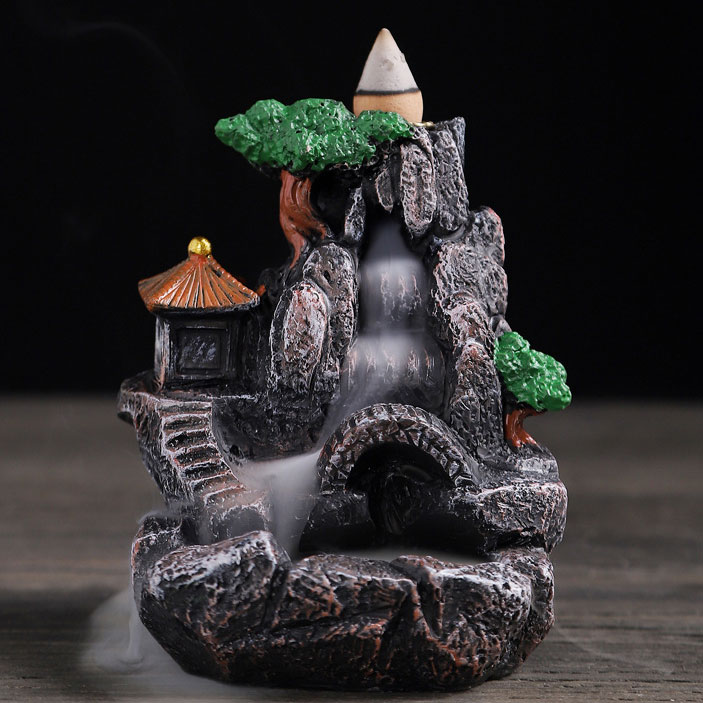 香炉 流川香 小橋流水 倒流香 ( 小さな橋 せせらぎ 中華 流れるお香 逆流香炉 縁起物 )