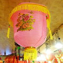 花鳥カラー提灯 ピンク 38cm(中華装飾 中華提灯)
