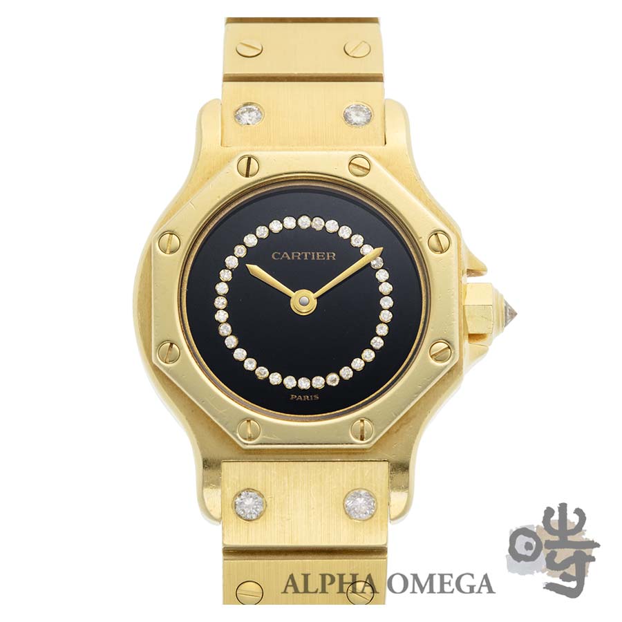 カルティエ サントスオクタゴン SM オニキスパリス文字盤 Ref.0906 ゴールド(YG) 1980年代【中古】【ヴ..