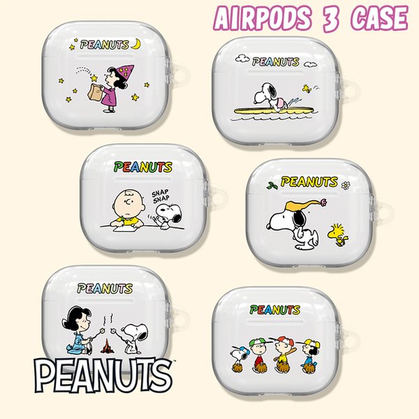 AIRPODSCASE エアーポッズ 3世代 Disney ディズニー スヌーピー SNOOPY イヤホン ワイヤレス スマホアクセサリー カラビナ ハード 透明ケース キャラクター