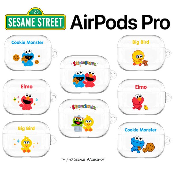 Airpods Pro Case エアーポッズプロ ケース セサミストリート ポリカーボネート キャラクター イヤホン 透明 グッズ シリコン カラー ワイヤレス 可愛い