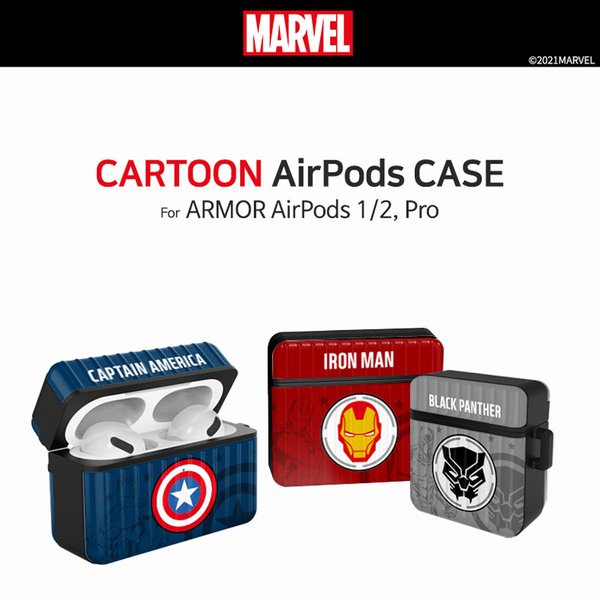 楽天chuvelyMARVEL マーベル アイアンマン キャプテンアメリカ ブラックパンサー AIRPODS 1,2,3 / PRO,PRO2 CASE エアポッズ エアポッズプロ イヤホン ワイヤレス カラビナ キーリング付き スーツケース 風 耐衝撃 ハード ケース エンブレム マーク シンプル