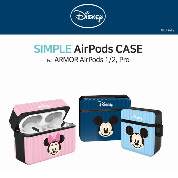 楽天chuvelyDisney ディズニー AIRPODS / PRO / PRO2 CASE エアポッズプロ イヤホン ワイヤレス スマホアクセサリー カラビナ キーリング付き 耐衝撃 スーツケース キャリー風 ケース ダブルバンパー アーマー シンプル フェイス ミッキー ミニー