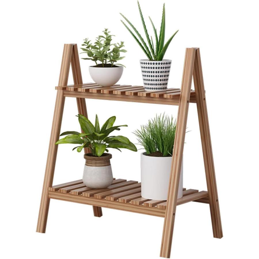 Rakuten - 植物の棚 フラワースタンド プランタースタンド 花台 2段折りたたみ式木製プラントラック 約