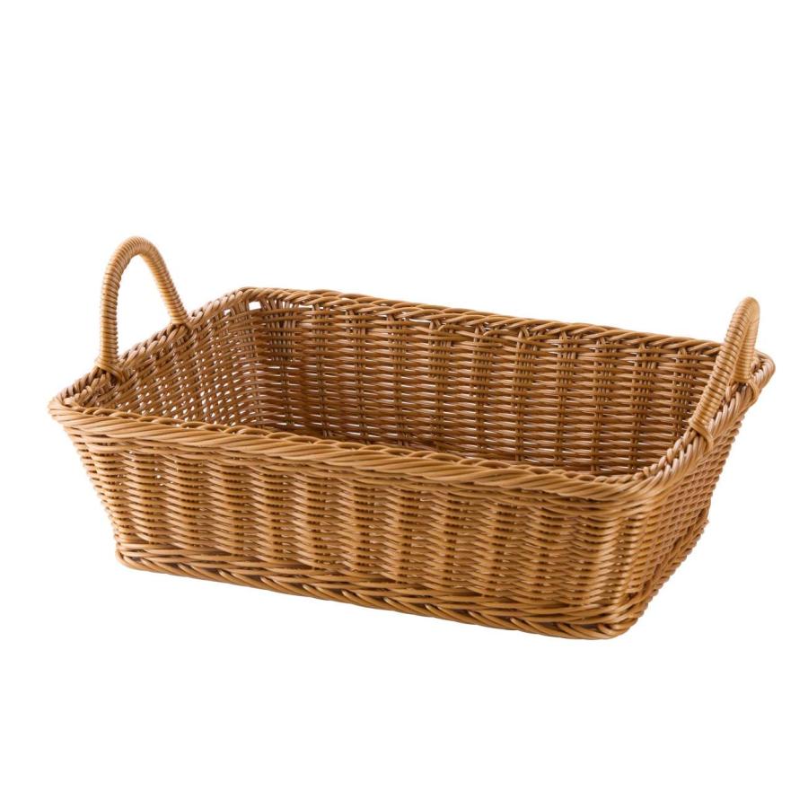 Rakuten - 収納バスケット 持ち手付き パンかご 洗えるバスケット 野菜バスケット PP製収納かご 籐風 ベーカリー ディスプレイ 和風収納 バスケッ