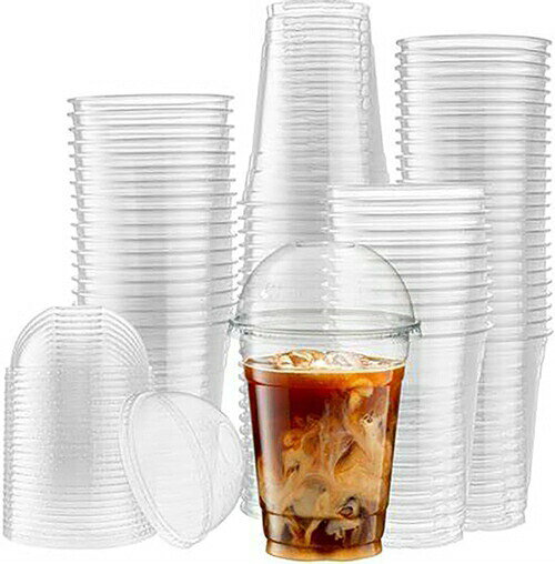 Rakuten - プラスチックカップ 蓋付き 透明 使い捨て プラスチック カップ コーヒーカップ ドーム 蓋付き 冷たいドリンクカップ パーティー テイクアウトカップ 100個パック Pazzfre (600ml 1