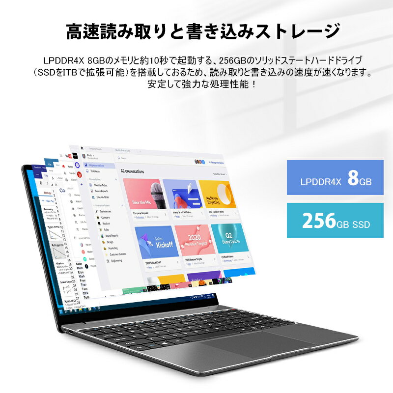 軽量 薄型ノートパソコン ノートPC 優れたパフォーマンス インテルチップ 2.4G 5G デュアルバンドWiFi Bluetooth4.2 14型  高解像度 2160 1440 ディスプレイ 連続駆動可能 一年間保証 新品 Windows11 ノートパソコン CHUWI GemiBook Pro  N5100 高速 メモリ 8GB 256GB 5GWi ...