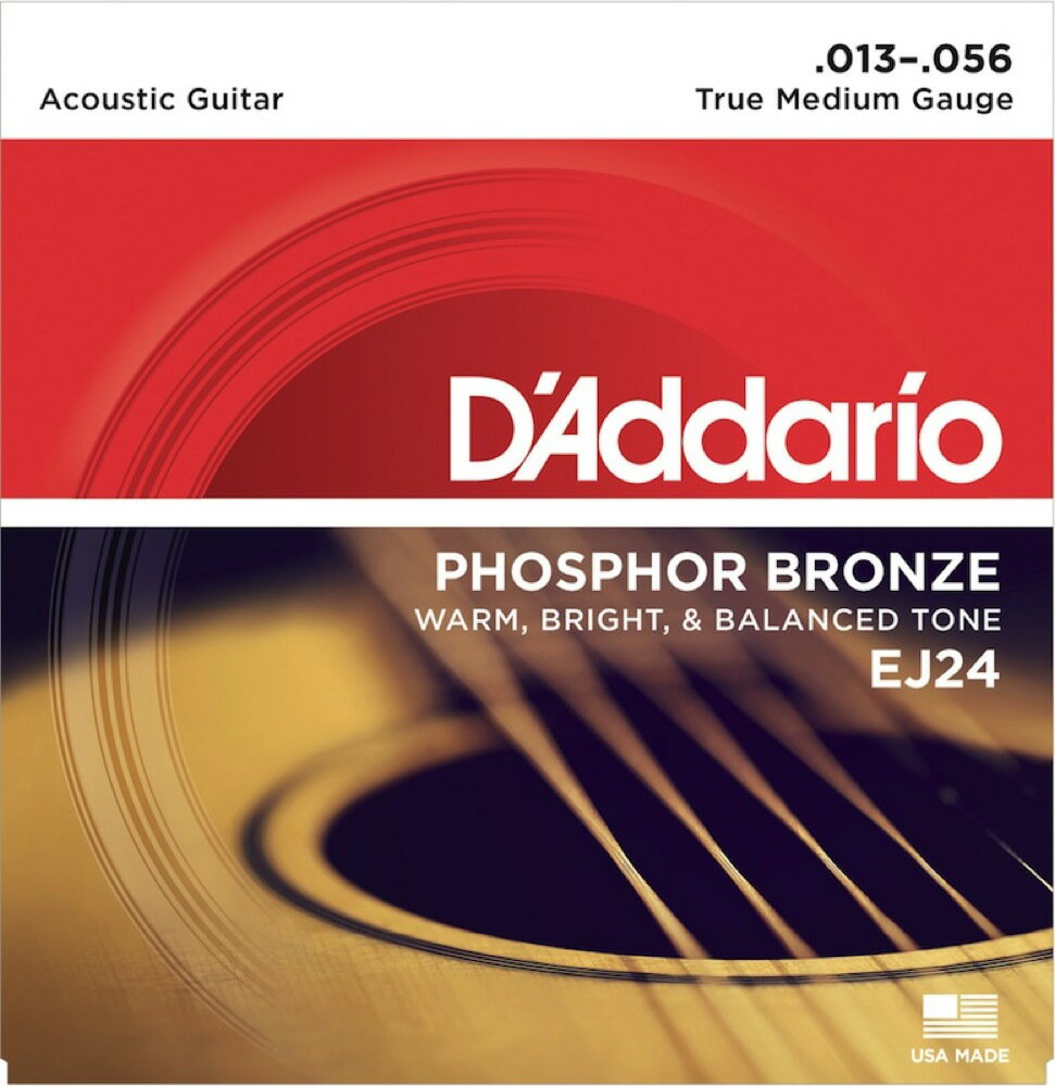 D'Addario EJ24 True.Med/DADGAD 013-056 アコースティックギター弦DADGADチューニング用のミディアムゲージ弦です。True Medium / DADGAD Tuning.013-.0561st:PL0132nd:PL0173rd:PB0244th:PB0325th:PB0426th:PB056