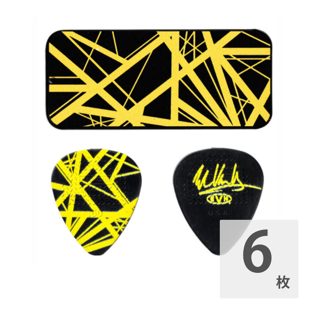 JIM DUNLOP EVHPT04 EVH Black w/ Yellow Stripes Pick Tin 0.60 ピックケース付きピック