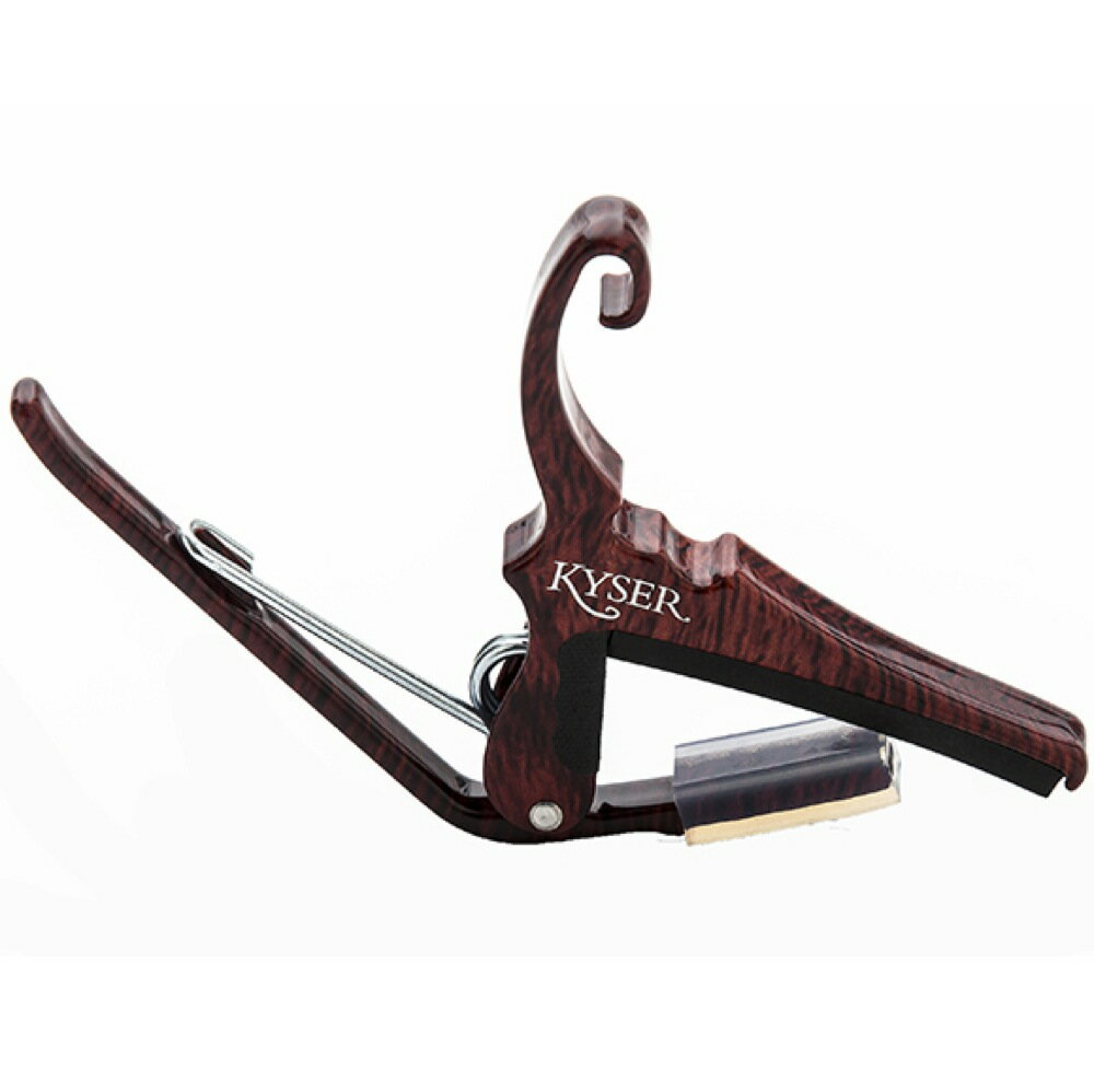 Kyser KG6RW QUICK-CHANGE CAPO ROSEWOOD アコギ用カポタスト※生産ロットによりまして、「Kyser」のロゴ、本体形状が掲載画像と若干異なる場合がございます。また、個体によりましては、色味や模様が、掲載画像と異なる場合もございます。色味や模様などは指定は出来ませんので、あらかじめご了承ください。カイザー製アコギ用カポタストワンタッチで着脱でき、しっかりホールドし安定したチューニングを保証する、操作性・安定性を兼ね備えた逸品です。　