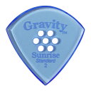 GRAVITY GUITAR PICKS sunrise -Standard Multi-Hole- GSUS2PM 2.0mm Blue ギターピックグラビティギターピックは、ハンドメイドでピックを製作するアメリカのブランド。アクリル素材を職人の手によりひとつひとつ丁寧に加工され作られるピックは、美しく磨き上げられ、手に馴染む使い心地と、スムースな演奏性、すばらしいトーンを生み出します。アクリルを使用し独特のエッジデザインを採用する事で、速くラウドなプレイにも対応。一般的なピックに比べ耐久性も高く、同じトーン、同じ演奏性で長時間使用できるのも特徴です。シェイプ：sunrise Standard Multi-Holeゲージ：2.0mmカラー：Blue