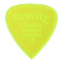 GRAVITY GUITAR PICKS Classic Pointed -Standard Master Finish- GCPS15M 1.5mm Fluorescent Green ギターピックグラビティギターピックは、ハンドメイドでピックを製作するアメリカのブランド。アクリル素材を職人の手によりひとつひとつ丁寧に加工され作られるピックは、美しく磨き上げられ、手に馴染む使い心地と、スムースな演奏性、すばらしいトーンを生み出します。アクリルを使用し独特のエッジデザインを採用する事で、速くラウドなプレイにも対応。一般的なピックに比べ耐久性も高く、同じトーン、同じ演奏性で長期間使用できるのも特徴です。Master Finish(Unpolished)ピックのエッジをあえて磨き上げず、そのままの状態で仕上げられるマスターフィニッシュ。弦を滑らかに滑るポリッシュ仕上げに比べ、若干の手応えを感じる弾き心地と、よりブライトなサウンドを生み出します。シェイプ：Classic Pointed Standard Master Finish(Unpolished)ゲージ：1.5mmカラー：Fluorescent Green