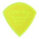 GRAVITY GUITAR PICKS Sunrise -Standard Master Finish- GSUS15M 1.5mm Fluorescent Green ギターピックグラビティギターピックは、ハンドメイドでピックを製作するアメリカのブランド。アクリル素材を職人の手によりひとつひとつ丁寧に加工され作られるピックは、美しく磨き上げられ、手に馴染む使い心地と、スムースな演奏性、すばらしいトーンを生み出します。アクリルを使用し独特のエッジデザインを採用する事で、速くラウドなプレイにも対応。一般的なピックに比べ耐久性も高く、同じトーン、同じ演奏性で長期間使用できるのも特徴です。Master Finish(Unpolished)ピックのエッジをあえて磨き上げず、そのままの状態で仕上げられるマスターフィニッシュ。弦を滑らかに滑るポリッシュ仕上げに比べ、若干の手応えを感じる弾き心地と、よりブライトなサウンドを生み出します。シェイプ：Sunrise Standard Master Finish(Unpolished)ゲージ：1.5mmカラー：Fluorescent Green