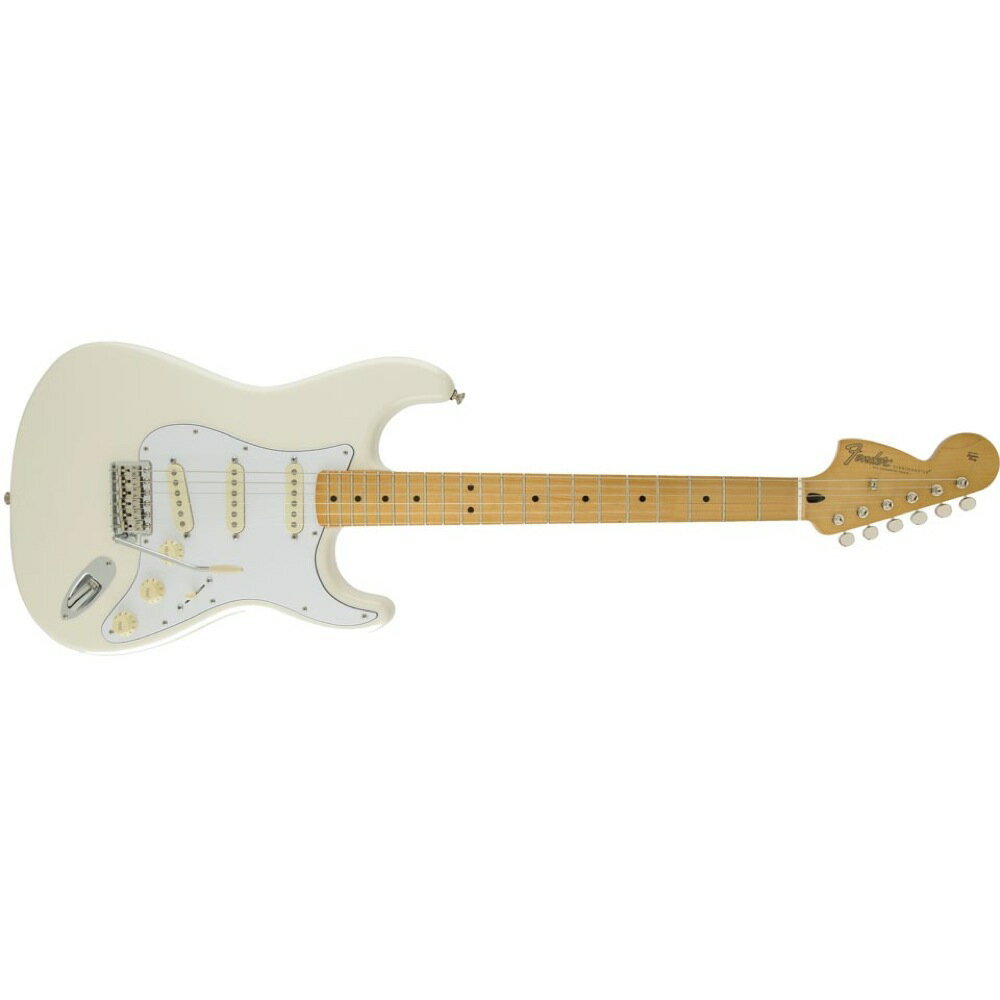 Fender Jimi Hendrix Stratocaster OWH エレキギター数々の名曲とユニークな演奏スタイルでストラトキャスターを世に広めたJimi Hendrix。彼の使用したストラトキャスターを基に製作されたJimi Hendrixモデルのストラトキャスターで、 ヴィンテージトーンやクラシックなスタイルをお楽しみ頂けます。Jimi Hendrixのシグネチャーが入っている他、彼らしいプレイを堪能できるような特徴を兼ね備えた特別モデルです。右利き用のギターを左手に持ち換えて演奏し、左利きでも弾きやすいように弦を張り直す事等で知られていた、Jimi Hendrix独自のプレイスタイルやサウンドを基に生み出された「Jimi Hendrix Strat」モデルはリバースヘッドストックと特別なブリッジピックアップを搭載。リバースヘッドストックにより6弦側が長くなり、タイトな演奏感を体感できる他、1弦側では、より簡単にベンディングやビブラートをお楽しみいただけます。ピックアップは、リバーススラントブリッジピックアップを含む、アメリカンヴィンテージ65’ シングルコイルピックアップを搭載。タイトでありながら温かみのあるサウンドにより素晴らしいハーモニーを実感できます。9.5ラディアスCシェイプ・メープルネック・ミディアムジャンボフレットというフラットな創りになっているので、コーディングやベンドがし易くなっております。レジェンドとして今も尚愛され続けるJimi Hendrixの偉業に、この70年代スタイルのヘッドストックの背面には彼のシグネチャーが刻まれています。ネックプレートにはJimi Hendrixの上半身が “Authentic Hendrix” という文字と共に刻みこまれており、このギターがインスピレーションを彼から大きくうけたモデルである事を表しています。付属品はギグバッグです。【特徴】・裏面にサインが施されたリバース・ヘッドストック・シルエットとAuthentic Hendrix銘が刻印されたスペシャル・ネックプレート・逆スラントのシングルコイル・ブリッジ・ピックアップ採用のAmerican Vintage 65ピックアップ・リバース・マウントのピックアップによってポールピース・スタッガーが弦間のボリュームバランスをわずかに変更・ミディアム・ジャンボ・フレット採用の9.5インチラジアスの"C"シェイプのメイプルネック・デラックスなキグ用バックが付属【SPECS】GeneralModel Name：Jimi Hendrix Stratocaster, Maple Fingerboard, OLYMPIC WHITEModel Number：0145802305Series：ArtistColor：OLYMPIC WHITEBodyBody Shape：StratocasterBody Material：AlderBody Finish：Gloss PolyesterNeckNeck Material：MapleNeck Shape："C" ShapeScale Length：25.5" (648 mm)Fingerboard Radius：9.5" (241 mm)Number of Frets：21Fret Size：Medium JumboString Nut：Synthetic BoneNut Width：1.650" (42 mm)Neck Plate：4-BoltNeck Finish：Gloss PolyesterFingerboard：MaplePosition Inlays：Black DotTRUSS ROD：StandardElectronicsBridge Pickup：American Vintage '65 Gray-Bottom Single-Coil StratMiddle Pickup：American Vintage '65 Gray Bottom Single-Coil StratNeck Pickup：American Vintage '65 Gray Bottom Single-Coil StratControls：Master Volume, Tone 1. (Neck Pickup), Tone 2. (Middle Pickup)Pickup Switching：5-Position Blade: Position 1. Bridge Pickup, Position 2. Bridge and Middle Pickup, Position 3. Middle Pickup, Position 4. Middle and Neck Pickup, Position 5. Neck PickupPickup Configuration：SSSHardwareBridge：6-Saddle Vintage-Style Synchronized TremoloTuning Machines：Vintage-StyleOrientation：Right-HandPickguard：3-Ply WhiteControl Knobs：Aged White PlasticMiscellaneousStrings：Fender USA 250R NPS, (.010-.046 Gauges)Unique Features：Reverse Headstock, Reverse Angled Bridge Pickup, Jimi Hendrix Signature on Back of Headstock, Engraved Neck Plate with Jimi Hendrix Likeness, Aged White Pickup Covers, Control Knobs and Switch Tip, Single "Wing" String Tree　