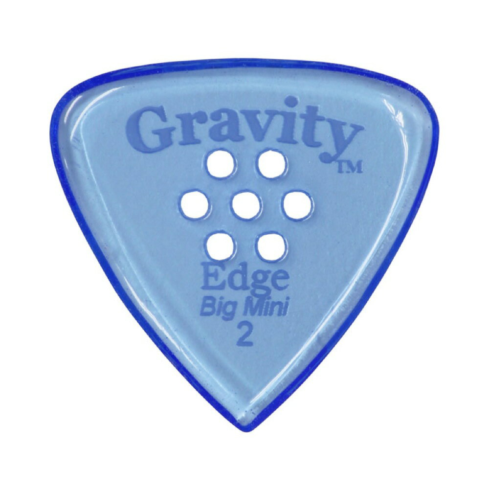 GRAVITY GUITAR PICKS Edge -Big Mini Multi-Hole- GEEB2PM 2.0mm Blue ギターピックグラビティギターピックは、ハンドメイドでピックを製作するアメリカのブランド。アクリル素材を職人の手によりひとつひとつ丁寧に加工され作られるピックは、美しく磨き上げられ、手に馴染む使い心地と、スムースな演奏性、すばらしいトーンを生み出します。アクリルを使用し独特のエッジデザインを採用する事で、速くラウドなプレイにも対応。一般的なピックに比べ耐久性も高く、同じトーン、同じ演奏性で長期間使用できるのも特徴です。シェイプ：Edge Big Mini Multi-Holeゲージ：2.0mmカラー：Blue