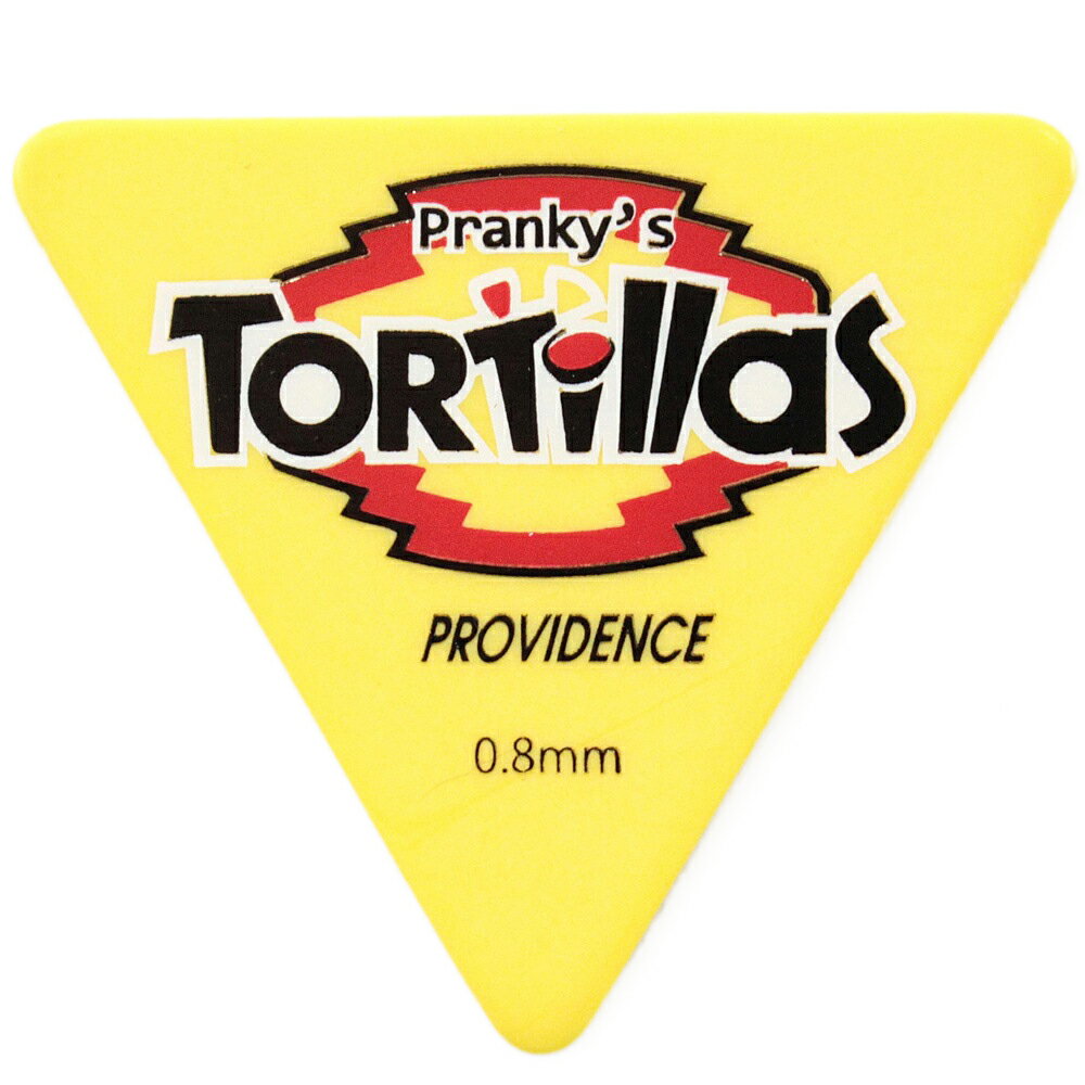 Providence Pranky’s Pick TR-100 ギターピック 20枚Tortilla(トルティーヤ)がピックになって登場。形はもちろん三角形。トルティーヤを意識したカラーリングでお茶目でPOPなピックです。ピックの厚み：0.8mm材質：ポリアセタール※20枚での販売です。
