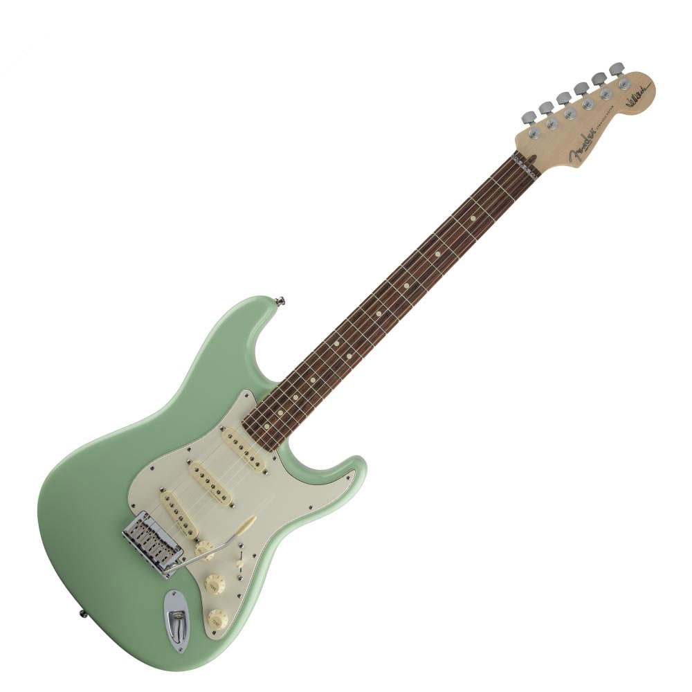 Fender Jeff Beck Stratocaster SFG エレキギター フェンダー ジェフベックモデルPURE JEFF BECK SOUND AND STYLE世界を席巻したブリティッシュ・インヴェンジョンから始まり、今日にまで続く驚くべきソロ・キャリアを通じて、ストラトキャスターはジェフ・ベックのサウンドを彩ってきました。 アルダー・ボディに、ソフト"C"シェイプのネック。ハイポジションの演奏性を考慮したコンタード・ヒールを採用。セラミック・マグネットの「Noiselessピックアップ」を搭載し、出力も通常より高く設定されています。特長アルダー・ボディFender特別デザインのデュアル・コイルのセラミックNoiselessピックアップ快適なソフト" C"シェイプのネック にコンター加工のヒールLSRローラーナットステンレス製サドル付きの2点式シンクロナイズド・トレモロ・ブリッジスペック：モデル：Jeff Beck Stratocaster, Rosewood Fingerboard, Surf Greenモデル番号：119600857カラー：Surf Greenボディ：Alderボディフィニッシュ：Urethaneボディシェイプ：Stratocasterネック：Mapleネックフィニッシュ：Satin Urethaneネックシェイプ："C" Shapeスケール：25.5" (648 mm)フィンガーボード：Rosewoodフィンガーボードラジアス：9.5" (241 mm)フレットナンバー：22フレットサイズ：Medium Jumboナット：LSR Rollerナット幅：1.6875" (42.86 mm)ポジションインレイ：Pearloid Dotsトラスロッド：Bi-Flexトラスロッドレンチ：1/8" Hex (Allen)ブリッジピックアップ：Dual-Coil Ceramic Noiselessミドルピックアップ：Dual-Coil Ceramic Noiselessネックピックアップ：Dual-Coil Ceramic Noiselessコントロール：Master Volume, Tone 1. (Neck Pickup), Tone 2. (Bridge/Middle Pickup)ピックアップスイッチ：5-Position Blade: Position 1. Bridge Pickup, Position 2. Bridge and Middle Pickup, Position 3. Middle Pickup, Position 4. Middle and Neck Pickup, Position 5. Neck Pickupピックアップコンフィギュレーション：SSSブリッジ：2-Point American Series Synchronized Tremolo with Stainless Steel Saddlesハードウェアフィニッシュ：Chromeチューニングマシーン：Deluxe Staggered Cast/Sealed Lockingピックガード：3-Ply Parchmentコントロールノブ：Aged White Plastic弦：Fender USA 250L, NPS (.009-.042 Gauges)フューチャー：Thinner "C" Shape Maple Neck, Contoured Heel for Easier Access to Upper Frets, LSR Roller Nut, Aged Knobs and Pickup Covers