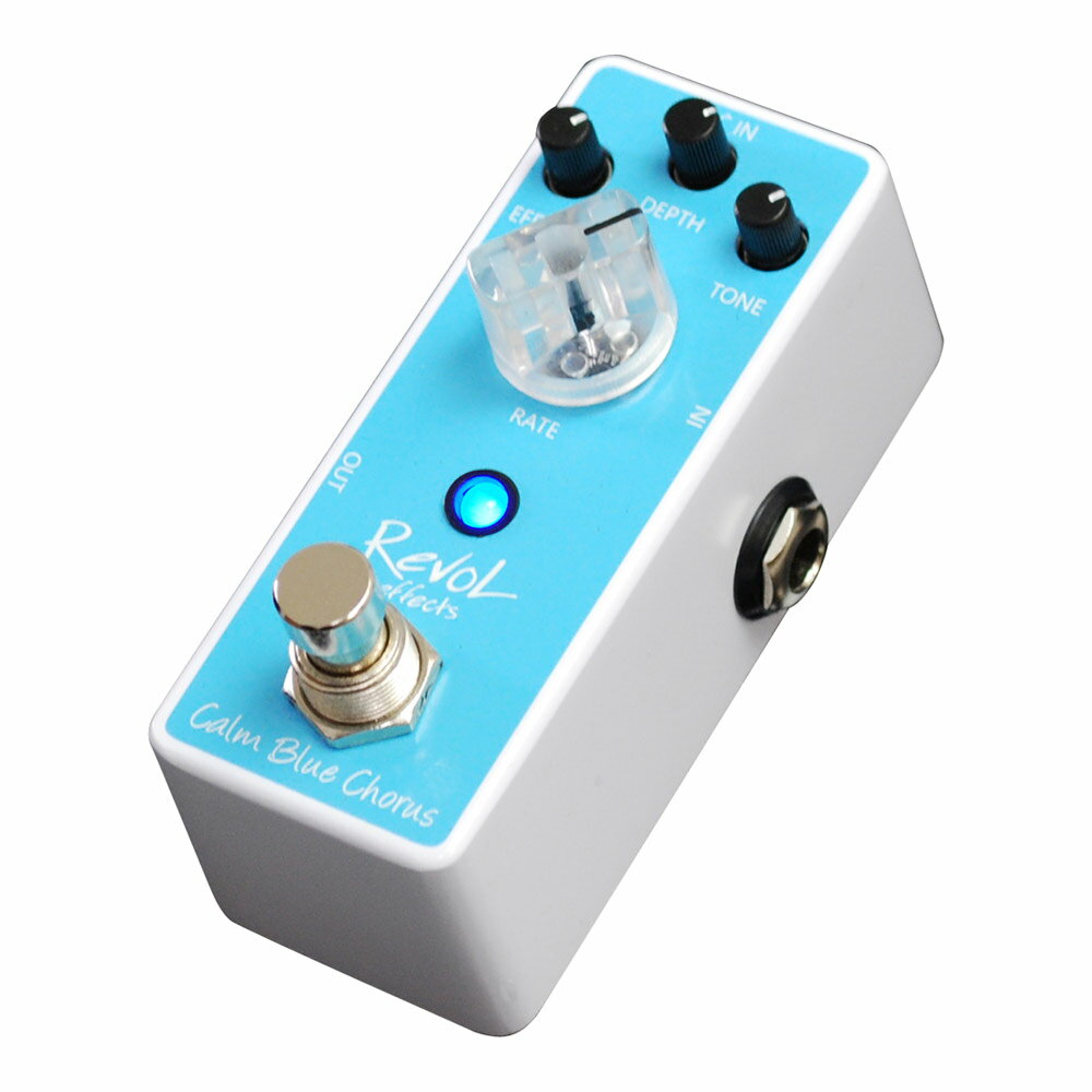 RevoL effects ECO-01 Calm Blue Chorus コーラス ギターエフェクターRevoL eﬀects Calm Blue Chorus ECO-01 は、コンパクトかつ非常に扱いやすいアナログコーラスペダルです。自然な音の揺らぎを再現し、クリーンサウンドはもちろんディストーションサウンドにも馴染みます。■スペックインブット-1/4 モノラルジャック（インピーダンス： 2.2MΩ）アウトプット- 1/4 モノラルジャック（インピーダンス： 10KΩ）電源-DC 9V アダプター（センターマイナス）消費電カ-30mAサイズ-93.5mm (D) x 42mm (W) x 52mm (H)重屋—150g