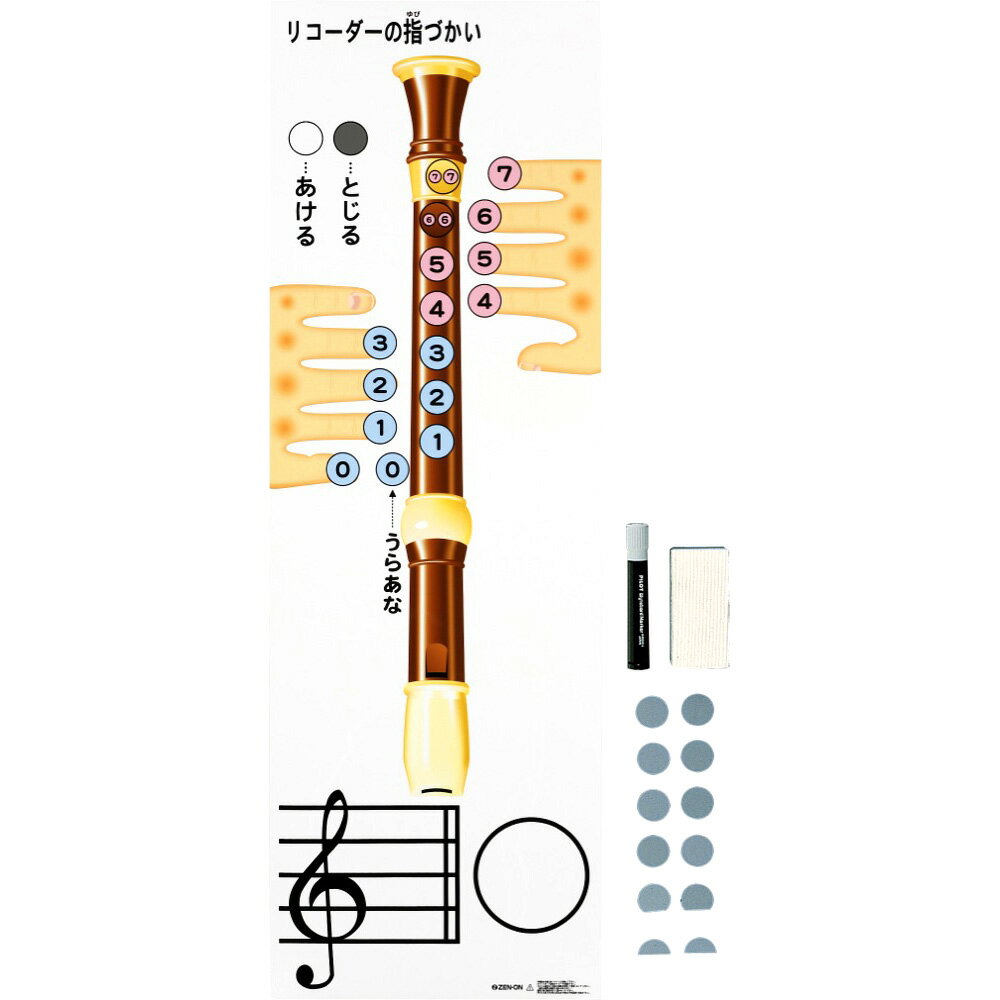 全音 ZRM-4 リコーダーの指使い 指導用マグネットシート 黒板表示用教材