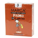 MARCA PRIMO アルトサックス リード [3] 10枚入り※商品の性質上、商品の返品・交換はお受け出来ません。高い品質のケーン材を用いつつも、よりビギナーに向けたリードを、というユーザーからの声に応えて開発されたモデルです。コストパフォーマンスにも優れ、演奏技術が未熟な奏者でもコントロールしやすいようにデザインされています。種類：アルトサクソフォン（10枚入）強度：3