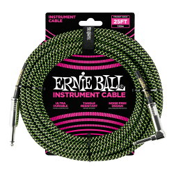 【お買い物マラソン期間中 ポイント10倍】 ERNIE BALL ＃6066 25ft Braided Cables Black / Green ギターケーブル