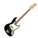 Fender Player Jazz Bass PF Black エレキベースデュアルシングルコイルピックアップを搭載し、スムーズなプレイを可能にするPlayer Jazz Bassは、クラシックで高尚なスタイルのベースです。正真正銘のフェンダーベーストーンを実現する印象的なベースギターで、パンチの効いたタイトでパワフルかつ重々しいサウンドを生み出します。引き締まったスムーズな弾き心地にマッチした唸るようなサウンドは、クリエイティヴなインスピレーションを与えてくれます。スタジオ内でもステージ上でも活躍してくれるPlayer Jazz Bassには、これまで実現できなかった考え得るすべてのものが凝縮されています。伝統を重んじながら革新的なスピリットを維持するPlayer シリーズに搭載され、唸るサウンドを生み出す2つのシングルコイルピックアップは、現代人の耳に合わせて音量をアップ。伝説的なフェンダーベースのトーンを実現しています。各ピックアップを調整するボリュームコントロールとマスタートーンコントロールは手に近い位置に配置され、パワフルなサウンド作りを容易にしています。“モダンC”シェイプのメイプルネックには、20本のミディアムジャンボフレットを打ち込んだ9.5インチラジアスのフィンガーボードが組み合わされ、さまざまなプレイスタイルに対応します。さらに、4サドルのブリッジは正確なイントネーションを実現し、プレイスタイルやテイストに合わせて簡単に調整できるようデザインされています。また、3層ピックガード、シンセティックボーンナット、ヴィンテージスタイルのディスクストリングツリー、オープンギアのチューニングマシン、“F”の刻印が入った4 ボルトのネックプレートが、本物のフェンダーを象徴しています。正真正銘のフェンダーサウンドとスタイル、フィーリングを備え、レベルアップに貢献してくれるベースを求めるなら、Player Jazz Bassが最適です。【SPECIFICATIONS】ボディ：Alderボディフィニッシュ：Gloss Polyesterボディシェイプ：Jazz Bassネック：Mapleネックフィニッシュ：Satin Urethane Finish on Back of Neck with Gloss Urethane Headstock Faceネックシェイプ：Modern "C"スケール：34" (864 mm)フィンガーボード：Pau Ferroフィンガーボードラジアス：9.5" (241 mm)フレットナンバー：20Frets Size：Medium Jumboナット：Synthetic Boneナット幅：1.5" (38.1 mm)ポジションインレイ：White Dotsトラスロッド：Standardトラスロッドレンチ：3/16" Hex (Allen)ブリッジピックアップ：Player Series Alnico 5 Single-Coil Jazz Bassミドルピックアップ：Player Series Alnico 5 Single-Coil Jazz Bassコントロール：Volume 1. (Middle Pickup), Volume 2. (Bridge Pickup), Master Toneピックアップコンフィギュレーション：SSブリッジ：4-Saddle Standardハードウェアフィニッシュ：Nickel/Chromeチューニングマシーン：Standard Open-Gearピックガード：3-Ply Parchmentコントロールノブ：Vintage Style Black Plastic Jazz Bassストリング：Fender USA, NPS, (Gauges .045 - .105)カラー：Black