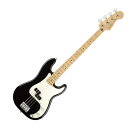 Fender Player Precision Bass MN Black エレキベースクラシックベースの代表格といえるフェンダーエレクトリックベース。正真正銘のフェンダースタイルを受け継ぐPlayer Precision Bassは、重々しく唸るようなサウンドで、多くのコピーモデルを生み出してきました。スムーズな弾き心地とスポットライトに映えるスタイルを持ち、雷鳴の轟くようなサウンドを実現するベースで、スタジオ内でもステージ上でも活躍し、プレイヤーのクリエイティヴなビジョンを世界へ広めるパートナーとなってくれます。伝統を重んじながら革新的なスピリットを維持するPlayerシリーズに搭載されたスプリットコイルのPrecision Bass ミドルピックアップは、現代人の耳に合わせて音量をアップ。ファットでパンチの効いた伝説的なフェンダーベースのトーンを実現しています。ピックアップを通じたパワフルなサウンドを調整するマスターボリュームとトーンコントロールは手に近い位置に配置され、サウンド作りを容易にしています。“モダンC”シェイプのメイプルネックには、20 本のミディアムジャンボフレットを打ち込んだ9.5インチラジアスのフィンガーボードが組み合わされ、さまざまなプレイスタイルに対応します。さらに、4サドルのブリッジは正確なイントネーションを実現し、プレイスタイルやテイストに合わせて簡単に調整できるようデザインされています。また、3層ピックガード、シンセティックボーンナット、ヴィンテージスタイルのディスクストリングツリー、オープンギアのチューニングマシン、“F”の刻印が入った4 ボルトのネックプレートが、本物のフェンダーを象徴しています。正真正銘のフェンダーサウンド、スタイル、フィーリングを実現するモダンなクラシック・モデルのPlayer Precision Bassは、本物の低音を生み出すベースです。【SPECIFICATIONS】ボディ：Alderボディフィニッシュ：Gloss Polyesterボディシェイプ：Precision Bassネック：Mapleネックフィニッシュ：Satin Urethane Finish on Back, Gloss Urethane Finish on Frontネックシェイプ：Modern "C"スケール：34" (864 mm)フィンガーボード：Mapleフィンガーボードラジアス：9.5" (241 mm)フレットナンバー：20Frets Size：Medium Jumboナット：Synthetic Boneナット幅：1.625" (41.3 mm)ポジションインレイ：Black Dotsトラスロッド：Standardトラスロッドレンチ：3/16" Hex (Allen)ミドルピックアップ：Player Series Alnico 5 Split Single-Coil Precision Bassコントロール：Master Volume, Master Toneピックアップスイッチ：Noneピックアップコンフィギュレーション：Split Single-Coilブリッジ：4-Saddle Standardハードウェアフィニッシュ：Nickel/Chromeチューニングマシーン：Standard Open-Gearピックガード：3-Ply Parchmentコントロールノブ：Knurled Flat-Topストリング：Fender USA, NPS, (Gauges .045 - .105)寸法：4.50x15.00x49.50 IN重量：14.10 LBカラー：Black