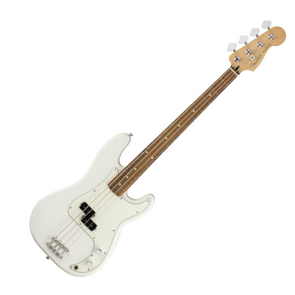 Fender Player Precision Bass PF Polar White エレキベースクラシックベースの代表格といえるフェンダーエレクトリックベース。正真正銘のフェンダースタイルを受け継ぐPlayer Precision Bassは、重々しく唸るようなサウンドで、多くのコピーモデルを生み出してきました。スムーズな弾き心地とスポットライトに映えるスタイルを持ち、雷鳴の轟くようなサウンドを実現するベースで、スタジオ内でもステージ上でも活躍し、プレイヤーのクリエイティヴなビジョンを世界へ広めるパートナーとなってくれます。伝統を重んじながら革新的なスピリットを維持するPlayerシリーズに搭載されたスプリットコイルのPrecision Bassミドルピックアップは、現代人の耳に合わせて音量をアップ。ファットでパンチの効いた伝説的なフェンダーベースのトーンを実現しています。ピックアップを通じたパワフルなサウンドを調整するマスターボリュームとトーンコントロールは手に近い位置に配置され、サウンド作りを容易にしています。“モダンC”シェイプのメイプルネックには、20本のミディアムジャンボフレットを打ち込んだ9.5インチラジアスのフィンガーボードが組み合わされ、さまざまなプレイスタイルに対応します。さらに、4サドルのブリッジは正確なイントネーションを実現し、プレイスタイルやテイストに合わせて簡単に調整できるようデザインされています。また、3層ピックガード、シンセティックボーンナット、ヴィンテージスタイルのディスクストリングツリー、オープンギアのチューニングマシン、“F”の刻印が入った4ボルトのネックプレートが、本物のフェンダーを象徴しています。正真正銘のフェンダーサウンド、スタイル、フィーリングを実現するモダンなクラシック・モデルのPlayer Precision Bassは、本物の低音を生み出すベースです。【SPECIFICATIONS】ボディ：Alderボディフィニッシュ：Gloss Polyesterボディシェイプ：Precision Bassネック：Mapleネックフィニッシュ：Satin Urethane Finish on Back of Neck with Gloss Urethane Headstock Faceネックシェイプ：Modern "C"スケール：34" (864 mm)フィンガーボード：Pau Ferroフィンガーボードラジアス：9.5" (241 mm)フレットナンバー：20Frets Size：Medium Jumboナット：Synthetic Boneナット幅：1.625" (41.3 mm)ポジションインレイ：White Dotsトラスロッド：Standardトラスロッドレンチ：3/16" Hex (Allen)ミドルピックアップ：Player Series Alnico 5 Split Single-Coil Precision Bassコントロール：Master Volume, Master Toneピックアップスイッチ：Noneピックアップコンフィギュレーション：Split Single-Coilブリッジ：4-Saddle Standardハードウェアフィニッシュ：Nickel/Chromeチューニングマシーン：Standard Open-Gearピックガード：3-Ply Parchmentコントロールノブ：Parchment Plasticストリング：Fender USA, NPS, (Gauges .045 - .105)寸法：4.00x16.00x48.00 IN重量：12.00 LBカラー：Polar White