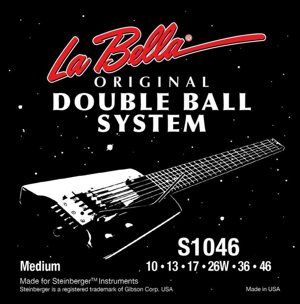 La Bella S1046 Regular Doble Ball System 10-46 エレキギター弦ラベラ社の社長であるリチャード・ココ・ジュニアとスタインバーガー社の創設者ネッド・スタインバーガーが革新的なギターであるヘッドレスギターのために特別に開発した弦です。正確なレングスと最適なテンションを実現し、Sトレム、Rトレムシステム装備モデルにご使用いただけます。対応：「Sトレム」「Rトレムシステム」装備モデル。※トランストレムを搭載したモデルには対応しておりません。S1046 Regular.010 .013 .017 .026w .036 .046