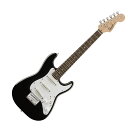 Squier Mini Strat V2 Black エレキギターBullet StratのコンパクトバージョンであるMini Stratは、エントリープレイヤーや、アクティブに楽器を持ち回りたいと考えているトラベラー、手の小さな方にも最適なモデルです。世界で最も人気のあるギターモデルであるフェンダー・ストラトキャスターのシェイプを踏襲した新設計の薄型ボディとスリムネックは、プレイヤビリティの向上に貢献します。5ウェイスイッチング仕様の3基のStratocasterシングルコイルはクラシックなフェンダートーンを提供し、その他、改善されたマシンヘッド、ハードテイル・ブリッジ、小型ストラップピン、サイドマウント・ジャックといった新仕様をフィーチャーしています。【特長】・3/4スケールのボディサイズ、22.75インチ・スケール・Cシェイプのメイプルネック、20フレット指板・5ウェイスイッチング仕様の3基のStratocasterシングルコイル・ピックアップ搭載・ビンテージスタイルにインスパイアされたストリング・スルー・ボディのハードテイルStratocasterブリッジ【スペック】ボディ：Laminated Hardwoodボディフィニッシュ：Polyurethaneボディシェイプ：Stratocasterネック：Mapleネックフィニッシュ：Natural Satinネックシェイプ："C" Shapeスケール：22.75” (578 mm)フィンガーボード：Indian Laurelフィンガーボードラジアス：9.5" (241 mm)フレットナンバー：20Frets Size：Mediumナット：Synthetic Boneナット幅：1.6” (40.6 mm)ポジションインレイ：Pearloid Dotトラスロッド：Standardブリッジピックアップ：Standard Single-Coil Stratミドルピックアップ：Standard Single-Coil Stratネックピックアップ：Standard Single-Coil Stratコントロール：Master Volume, Master Toneピックアップスイッチ：5-Position Blade: Position 1. Bridge Pickup, Position 2. Bridge and Middle Pickup, Position 3. Middle Pickup, Position 4. Middle and Neck Pickup, Position 5. Neck Pickupピックアップコンフィギュレーション：SSSブリッジ：6-Saddle Vintage-Style Hardtailハードウェアフィニッシュ：Chromeチューニングマシーン：Standard Die-Castピックガード：1-Ply Whiteコントロールノブ：White Plasticストリング：Fender USA 250L, NPS (.009-.042 Gauges)カラー：Black