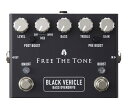 Free The Tone BV-1V BLACK VEHICLE ベース用エフェクターFREE THE TONE創立15周年プロジェクトとして、FREE THE TONEがこれまでに培った豊富な知識や経験、そして確かな技術力とセンスを駆使し、エフェクターを構成する全ての要素を選別統合し「理想のサウンドを形にする」というコンセプトの基にスタートした「Integrated Series」第二弾は「ベースドライブペダル」です。『BLACK VEHICLE』には、今回ベース用として新たに開発したHTS回路を採用しました。FREE THE TONE製品の代名詞であるHTS回路は、音痩せを防ぎ、エフェクターON/OFF時の音の質感を揃え、入力された信号を最適な状態で後続の回路へと出力します。また、新設計のEQ回路とMIX回路も搭載されています。TREBLE、BASSのEQ回路はドライブサウンドのみに掛かります。原音(ドライ音)は加工されない状態で、MIX回路にてドライブサウンドとMIXされます。このEQ回路とMIX回路により、信号の位相ズレを最小にし、ドライブさせても音が引っ込むことがなく、音程感や音の輪郭がある極上のドライブサウンドを実現しました。BOOST機能は、オーバードライブ回路へ送る音量を調整する「PRE BOOST」と、出力する音量を調整する「POST BOOST」の二種類があります。BOOSTした際に音質を変えずに音量のみを大きくする、または、音量は変化させずに歪みの量を増やす等、幅広いサウンドメイクが可能です。『BLACK VEHICLE』は、真空管アンプをドライブさせた様な煌びやかな倍音と、伸びやかなサスティーンを持ち、そして心地よいドライブサウンドを生み出します。まさに、アンプライクなワイドレンジサウンドを実現しています。ナチュラルなオーバードライブサウンドから、強烈なディストーションサウンドまで、一台でカバーする『BLACK VEHICLE』のサウンドを是非体感してください。●NEW HTS(Holistic Tonal Solution) 回路:「Integrated Series」シリーズでは、新たにサウンドデザインを行ったHTS(Holistic Tonal Solution) 回路を搭載しています。従来のバッファー回路とは異なり、ベースとアンプの持つサウンド特性を極限まで引出しながらインピーダンス変換を行い、「サウンド」と「低ノイズ」を両立しています。●FREE THE TONEカスタムノブ:各コントロールに使用されている半固定抵抗のシャフトやワイパー部の振動を抑え、サウンドに悪影響を及ぼす倍音成分を抑制する為に、真鍮削り出しのFREETHE TONEカスタムノブを開発。理想のサウンドを得るためにサウンドテストを繰り返し、ノブの直径や重量を決定しました。濁りの少ない、「歪んでいるが濁りのない」クリーンなオーバードライブを生み出します。●サウンド・ケーシング・デザイン:筐体の縦・横・高さ、板厚、全てがオーバードライブのサウンドに影響します。「Integrated Series」シリーズでは、理想のサウンドに適した、全ての寸法を割り出し、ケースサイズを決定しています。また、重量においてもサウンドを重視した適切な重さに設計されています。●ICトーンプレート:ICの上部に金属板を被せ、防振、及びシールディングを同時に行うフリーザトーン独自のプレートです。ICの特性を最大限に活かし、且つノイズを極力混入させないようシールディングを行います。●入力インピーダンス:1MΩ以上●出力負荷インピーダンス:10kΩ以上●コントロール:LEVEL、MIX、BASS、TREBLE、GAIN、POST BOOST、PRE BOOST●端子:1/4インチ標準フォーン・ジャック×2(入力、出力)、DC9V入力ジャック(ACアダプター接続用)●電源:DC9V 専用ACアダプター(FA-0905D-JA)●消費電流:200mA(最大値)●サイズ:95(W)×124(D)×51(H)mm (フットスイッチやジャック等の突起物含む)●重量:約640g(付属品を含まず)●付属品:保証書、取扱説明書、ゴム足×4