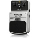 BEHRINGER VD400 VINTAGE DELAY ギターエフェクターギター用エフェクトペダル。往年のディレイエフェクトで使われていたBBD素子を採用し、往年のアナログディレイを精緻に再現。【特長】・テープエコーに匹敵するアナログディレイからヴィンテージ・スラップバックエコーまで往年のディレイサウンドを正確に再現。・BBD素子を採用し、最大300mSのディレイを設定可能。ディレイ音はノイズリダクション回路によりクリーンに送出。・エコー、リピート、レートの調整が可能。・電源のON/OFFおよび電池のLEDステータスインジケーターを搭載。・電源OFF時はバイパスモードで機能。・9Vバッテリーもしくは別売の電源アダプターPSU-HSB-ALLで駆動。【仕様】◆ギター用エフェクター、ヴィンテージディレイ入力：標準フォーンジャック(2P)、500kΩ出力、スルー出力(DIR OUT)：標準フォーンジャック(2P)、1kΩ電源：9V形乾電池×1、またはDC9V(100mA)、電源アダプター(AC100V、50/60Hz)※電源アダプターは別売りコントロール：REPEAT RATE、ECHO、INTENSITY寸法(W×H×D)：70×54×123mm質量：330g