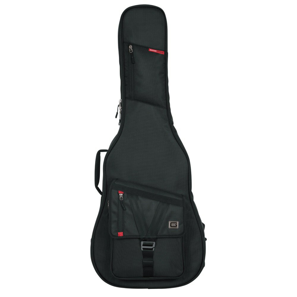 GATOR GPX-ACOUSTIC アコースティックギター用ギグバッグ。GPXシリーズは、Best In Show賞を受賞したPro-Goシリーズの多くの特長を、よりコンパクトにまとめ上げたシリーズです。軽量ながらガッチリとした保護と内部に施された補強が、大切な楽器をしっかり守ります。また、外装に通常のナイロンの5倍の強度を誇ると言われるバリスティックナイロンを使用し強度、耐摩耗性に優れたタフな仕様。移動の多いミュージシャンのために設計されたギグバッグです。【主な特徴】・1680デニールバリスティックナイロン使用・20mm厚のパッド装備・マイクロフリーススプラッシュ生地の内装・大容量のポケット付き・耐水性に優れた設計・3つのパッドは自由に組み換えが可能・パッド入のキャリーハンドル・取り外し可能なリュックストラップ付き【SPEC】・内寸全長：1118mmボディ長さ：533mmボディ高さ：152mmヘッド幅：150mmボディ上部幅：330mmボディくびれ幅：330mmボディ下部幅：419mm・外寸全長：1143mm幅：450mm厚み：229mm重量：2.66kg