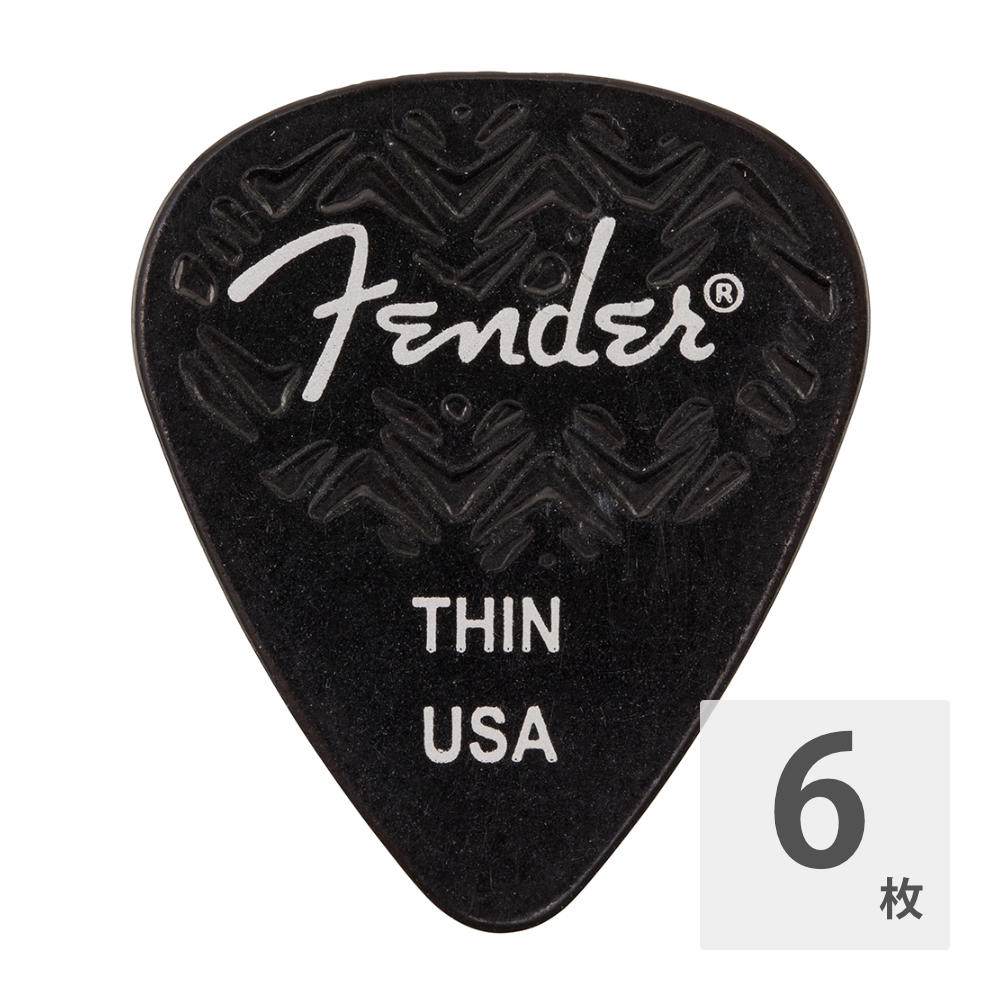 フェンダー ギターピック 6枚 セット Thin 351 Shape Wavelength Celluloid Picks Black Fender