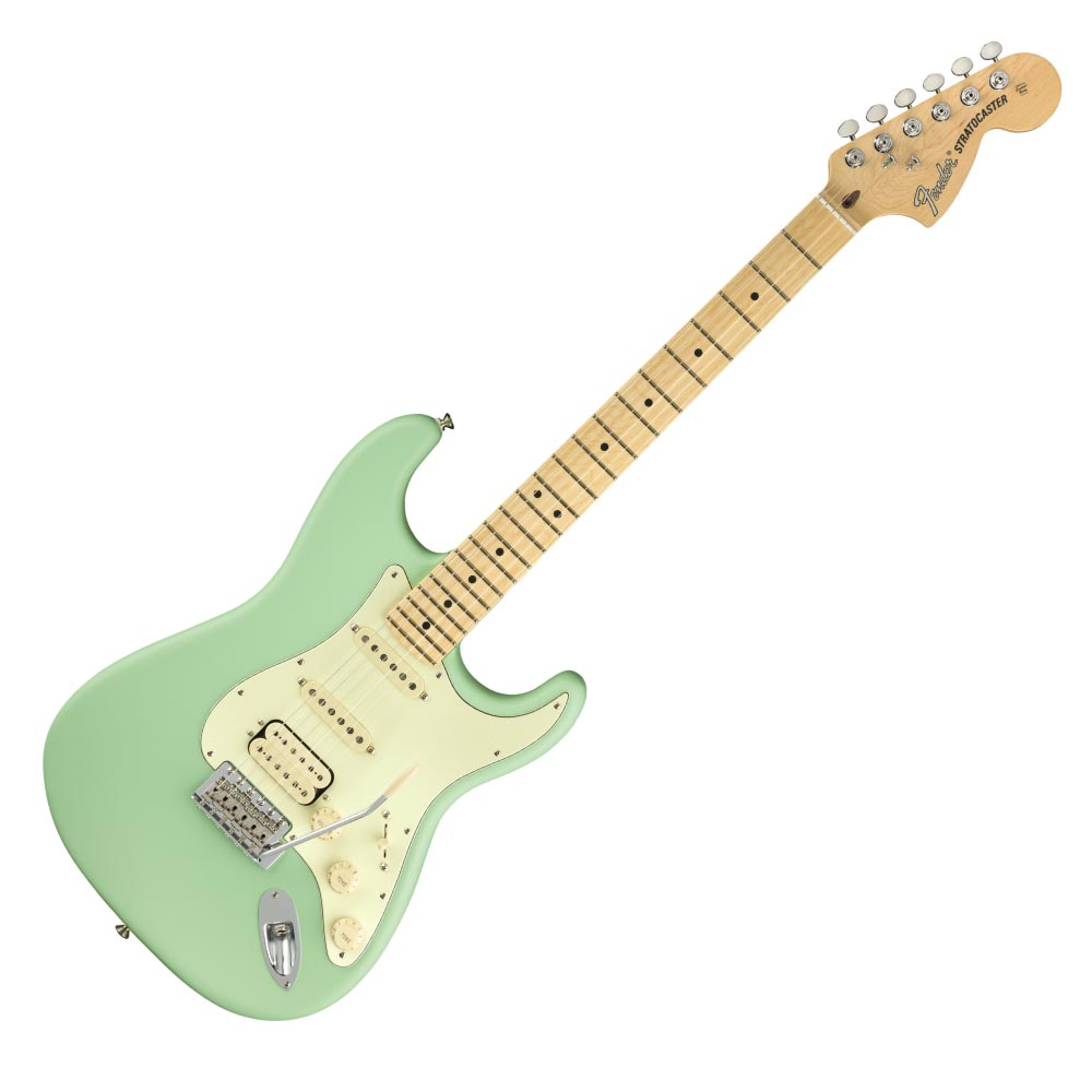 Fender American Performer Stratocaster HSS MN SATIN SFG エレキギターカリフォルニア州のコロナ工場で製造されるAmerican Performer Stratocaster HSSは、USA製フェンダーならではのオーセンティックなトーンとフィーリングを提供し、DoubleTapハムバッカーを搭載するなど、パフォーマンスにインスピレーションを与えるモダンスペックを随所にフィーチャーしています。本モデルは、American Performerシリーズのために特別に開発された、リッチで表情豊かなトーンを奏でるYosemiteシングルコイルピックアップと、DoubleTapハムバッカーを搭載しています。特許出願中のピックアップデザインは、シングルコイルモード時のボリュームロスを防ぎ、両ピックアップのコンビネーションでダイナミックなサウンドを奏でます。Yosemiteピックアップは高出力を実現する面取りのないポールピースのスタッガード仕様となっており、ピックアップをシェラック溶液でポッティングすることでフィードバックを効果的に抑制します。またAmerican Performer Stratocaster HSSはトーンを絞った際に低域も同時に適量アッテネートすることで音の濁りを防ぐGreasebucketトーンサーキットと、DoubleTapハムバッカーを有効にするプッシュ／プルコントロールを搭載。9.5インチラジアス指板のModern Cシェイプネックには22本のジャンボフレットを装備し、スムーズかつ正確なベンディングが行えます。【Specifications】ボディフィニッシュ：Satin Polyurethaneボディシェイプ：Stratocasterネック：Mapleネックフィニッシュ：Satin Urethaneネックシェイプ：Modern "C"スケール：25.5" (648 mm)フィンガーボード：Mapleフィンガーボードラジアス：9.5" (241 mm)フレットナンバー：22Frets Size：Jumboナット：Synthetic Boneナット幅：1.685" (42.8 mm)ポジションインレイ：Black Dotsトラスロッド：Standardトラスロッドレンチ：1/8" Hex (Allen)ブリッジピックアップ：DoubleTap Humbuckingミドルピックアップ：Yosemite Single-Coil Stratocasterネックピックアップ：Yosemite Single-Coil Stratocasterコントロール：Master Volume, Tone 1. (Neck & Middle Pickup), Tone 2. Greasebucket Tone Circuit (Bridge Pickup)ピックアップスイッチ：5-Position Blade: Postion 1. Bridge Humbucking Pickup; Position 2. Middle Pickup and Bridge Humbucking Pickup; Position 3. Middle Pickup; Position 4. Neck and Middle Pickup; Position 5. Neck Pickupピックアップコンフィギュレーション：HSSブリッジ：6-Saddle Vintage-Style Synchronized Tremoloハードウェアフィニッシュ：Nickel/Chromeカラー：Satin Surf Green