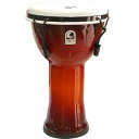 TOCA TF2DM-9AFS Freestyle II Mechanically Tuned Djembe 9 AF SNST ジャンベフリースタイル・ジャンベIIはアクティブなパフォーマンスに最適な、軽量性と強度を備えたPVC樹脂ボディ。ピッチの安定したシンセティックヘッドと、ヘッド交換が安易なメカニカルチューンの組み合わせは、季節や天候に影響を受けにくい為、常にクリアでダイナミックなサウンドをキープします。今回、アフリカの日没をイメージしたアフリカンサンセットが登場です。【SIZE】ヘッドサイズ：9インチ高さ：16-1/2インチカラー：African Sunset