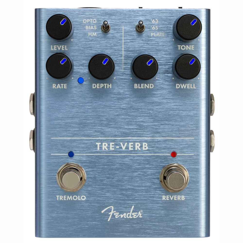 Fender TRE-VERB DIGITAL REVERB/TREMOLO ギターエフェクターフェンダーアンプのトレモロ/リバーブサウンドに間違いはありません。このフレッシュでダイナミックなエフェクトは、あらゆる音楽に影響を与えました。Tre-Verbは、独立したトレモロ/リバーブエフェクトを、あなたの足元にコンパクトで使いやすいペダルとして配置します。63年、65年の有名なスプリングリバーブユニットと、複数のトレモロモードをベースに、伝統的なリバーブボイシングが含まれ、必要なサウンドを確実に獲得できます。タップテンポ機能付きトーンシェイピングコントロールなどの幅広い機能は、このペダルを非常に柔軟なものにします。ステレオ入力/出力によって、どんなペダルボードやアンプにも簡単に接続できます。社内の専門家チームにより設計されたTre-Verbは、完全オリジナルのフェンダーサーキットです。ペダルが演奏に対応することを確認するために、実際ミュージシャン達に使用してもらい、フィードバックを得て洗練させました。筐体は、軽量で頑丈なアルマイト加工のアルミウム材で作られており、LEDライト付きツマミで、暗いステージの上でもコントロール設定が一目でわかります。Tre-Verbを使い、伝統的なフェンダーアンプのエフェクトマジックを、サウンドに付け加えましょう。【Specifications】Material: Anodized AluminumPower Requirements:9-Volt DC Negative AC AdaptorFeatures:・フェンダーの最も先進的なDSPをベースに設計・3声のボイスを持つ独立したトレモロ/リバーブを搭載・タップテンポ機能付きトレモロ・ステレオ入出力・LEDバックライト付きノブ