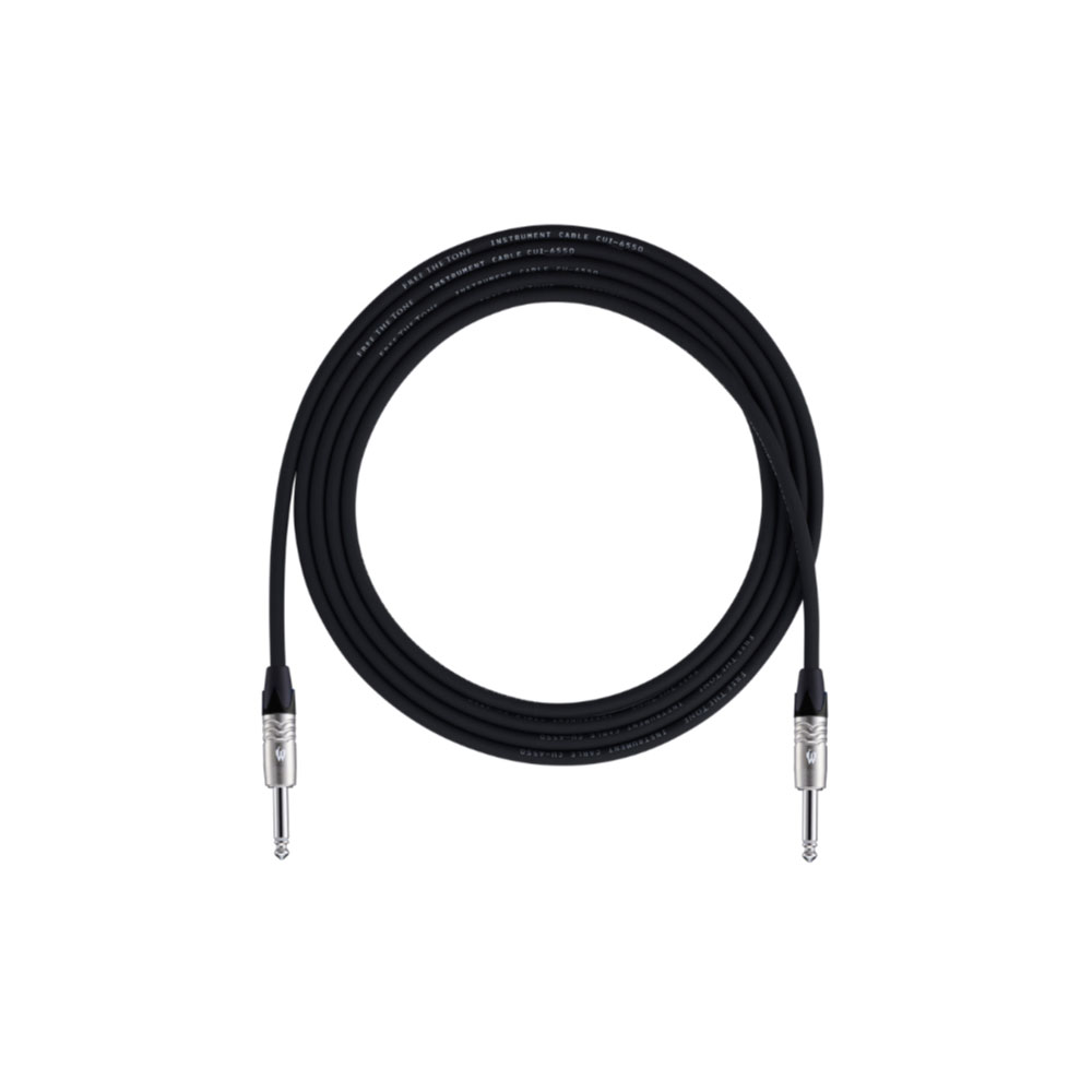 Free The Tone CUI-6550LNG 4.0m S/S ギターケーブル※画像はサンプルです。詳しくは商品説明をご覧下さい。CUI-6550ケーブルは、楽器用ケーブルCU-6550の部材構成を変更し、異なるサウンドのチューニングを行い、インテグレイテッドシリーズとして製品化したものです。CU-6550は「ずっと弾いていたくなる音」をコンセプトに音の柔さ、ナチュラルなサウンドを実現しました。今回、CUI-6550では、CU-6550の基本サウンドは継承しつつも、現代のミュージックシーンに合わせるべく音の重心を下げ、他の楽器音にマスキングされにくい、よりパンチのあるサウンドにチューニングしています。これは、常にレコーディング、コンサートの現場でサウンドチェックを行い、製品のサウンドメイクを行なっているFREE THE TONEならではの音作りと言えます。楽器専用ケーブルが必要とする要素、サウンドクオリティー、耐久性、柔軟性、重量など多くのポイントを一つ一つ追求し、このCUI-6550ケーブルは完成しました。是非、このサウンドを体感してください。【FEATURES】●CUI-6550ではCU-6550の芯線数は変更せずに、芯線の径を太くする事により、よりパンチのあるサウンドを実現しています。●楽器特有の倍音や深みを表現するために、絶縁体に特殊な2重構造を施しました。●用途に応じて使い分ける事ができるように、ロングタイプとスタンダードタイプのプラグを用意いたしました。ロングタイプはストラトなどのジャック穴が深いタイプに最適です。スタンダードタイプは、用途を選ばないオールマイティーなサイズのプラグです。●CUI-6550に使用しているプラグには、フリーザトーン独自の波模様が彫り込まれています。指に適度のグリップ感を与え、抜き挿しし易い構造になっています●プラグの内部もフリーザトーン独自の形状を持っています。チップ(信号のホット)部はベロ(舌)構造の接続端子を持っています。従来の穴の空いた端子に比べ、端子と芯線の接地面積を広くする事ができ、サウンドクオリティーと強度が向上します。●シールドを接続するスリーブ側にはケーブルをしっかりクランプする爪があり、断線の可能性を減らします。【SPECIFICATIONS】Conductor Size：0.5平方ミリメートルConstruction：50/0.12A OFC (No/mm)Insulation Thickness：1.55mm(±0.05)Inner Jacket Thickness：0.25mmShield Diameter：5.00mmJacket Thickness：0.75mm(±0.10)Diameter：6.50mm(±0.20)Maximum conductor resistance(20˚C)：32.6≧(Ω/km)Capacitance(1kHz)：Approx.80 (pF/m)長さ：4.0mプラグ形状：ロングプラグストレート/ストレート(S/S)