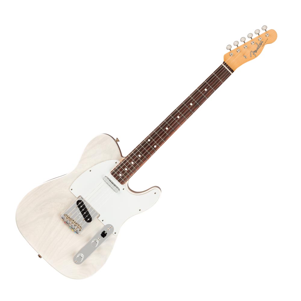 Fender Jimmy Page Mirror Telecaster RW White Blonde エレキギター69年、ラジオでレッド・ツェッペリンの「グッド・タイムズ・バッド・タイムズ」のリフが流れた時、全てが変わりました。ジミー・ペイジは、この時期、自身の作り上げたものをさらに強化し、ポピュラー音楽の歴史を、自身のTelecasterで塗り変えました。Fender Jimmy Page Mirror Telecaster は、当時工場でホワイトブロンドのラッカー仕上げで生産された、Telecasterに対するオマージュです。オリジナルは、その後「ミラーギター」と呼ばれ、独自のペイントが施されました。様々なカスタマイズが加わる各段階で、この伝説的なギターは、20世紀で最も象徴的ないくつかのリフを生み出しました。Jimmy Page Mirror Telecasterは、ボディに2ピースのアッシュを使用。塗装はラッカー仕上げです。レッド・ツェッペリンの1stアルバムで聴ける、フルボディで斬新なトーン。それを提供するために、Jimmy Page Custom ‘59Teleシングルコイルピックアップを、ペアでマウントしています。カスタムの”Oval C”シェイプ形状のメイプルネックは、ヴィンテージスタイルのフレットを21本備え、7.25インチラジアスのスラブローズウッド指板によって、滑らかな演奏感が得られます。“トップローダー”ブリッジによって、弦をボディの裏、表の両方から張ることができます。本格的スタイルとパフォーマンスを実現するため、ボーンナットを使用し、ピュアヴィンテージのシングルラインDeluxeチューニングマシンを搭載しています。ジミー・ペイジとの共同製作により完成した、Jimmy Page Mirror Telecaster。ヘッドストックとカスタム製のクロム ネックプレートに、ペイジのパーソナライズされたタッチが宿ります。ヴィンテージツイードケースには、8つのラウンドミラー(彼のカスタマイズに対するオマージュです)、ブラックコイルのケーブル、ヴィンテージスタイルのステンドグラスのストラップ、Certificate of Authenticityが付属されます。最愛のテレキャスターについて、ペイジは「自分のためのギターに仕上げました。まさに魅惑的なギターです」と語っています。【Spec】Series：Artist SeriesBody Material：2-Piece AshBody Finish：Gloss Nitrocellulose LacquerNeck：Maple, Jimmy Page Custom “Oval C”Neck Finish：Gloss Nitrocellulose LacquerFingerboard：Rosewood, 7.25” (184.1 mm)Frets：21, VintagePosition Inlays：White Dots (Rosewood)Nut (Material/Width)：Bone, 1.650” (42 mm)Tuning Machines：Pure Vintage Single Line “Fender Deluxe”Scale Length：25.5” (648 mm)Bridge：3-Saddle Vintage Style Tele with Threaded Steel Saddles Top-Load or Strings-Through-BodyPickguard：1-Ply WhitePickups：Jimmy Page Custom ‘59 Tele (Bridge), (Middle), Jimmy Page Custom ‘59 Tele (Neck)Pickup Switching：3-Position Blade：Position 1. Bridge Pickup, Position 2. Bridge and Neck Pickups, Position 3. Neck PickupControls：Master Volume, Master ToneControl Knobs：Knurled Flat-TopHardware Finish：Nickel/ChromeStrings：Fender USA 250R NPS, (.010-.046 Gauges)Case/Gig Bag：Vintage Tweed CaseColor：White Blonde