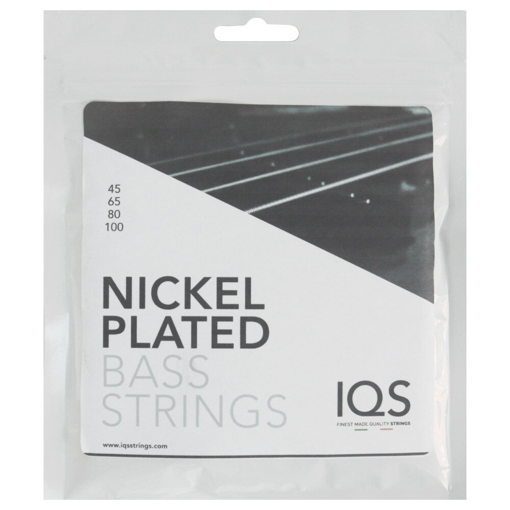 IQS Strings NPS45100 Electric Bass Nickel Plated 45-100 エレキベース弦IQS StringsのNickel Platedシリーズは、ニッケルめっきを施し、耐久性を高めると共に、バランスよく多くのジャンルに適応できるように作られたベース弦です。上質なトーン、リッチで安定したハーモニクス、ソフトでフィンガリングにも優しい弦です。34インチの標準的なロングスケールに対応します。テクニカルなフレーズなどにも有効なライトゲージですが、高音域でも太い音を出せるゲージ（45-100）の4弦ベース用弦です。ゲージ:045/065/080/100