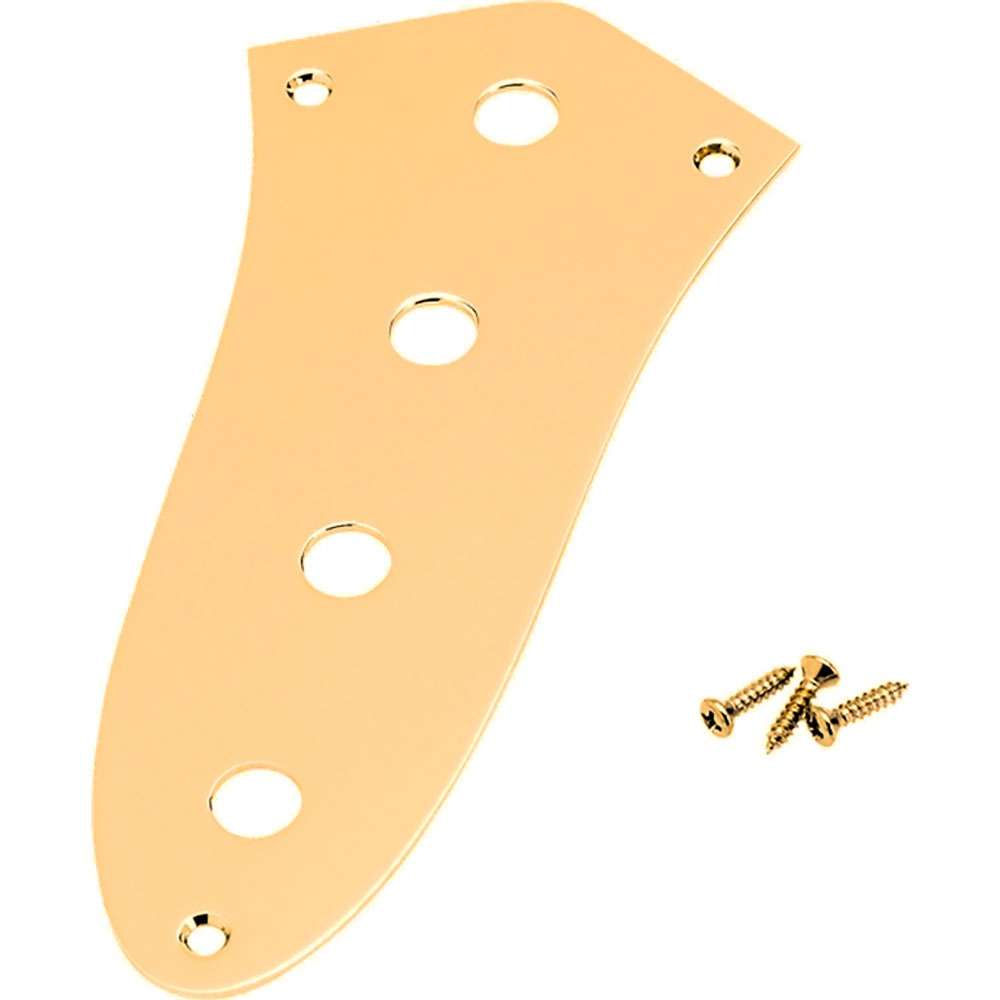 Fender Jazz Bass Control Plate 4-Hole Gold コントロールプレート※ギターパーツの取り扱いには、相応の技術と知識が必要になります。自己責任にて、取り扱い可能な方のみ、ご検討下さい。個人的に取り付け時に起った、楽器及びパーツの破損・損傷等につきましては当店は保証出来ません。あらかじめご了承下さい。4穴コントロールプレートは、1964年から現在まで製造されているほとんどのJazz Bassモデルに使用することができます。（取り付け用ネジ付き）カラー：Gold