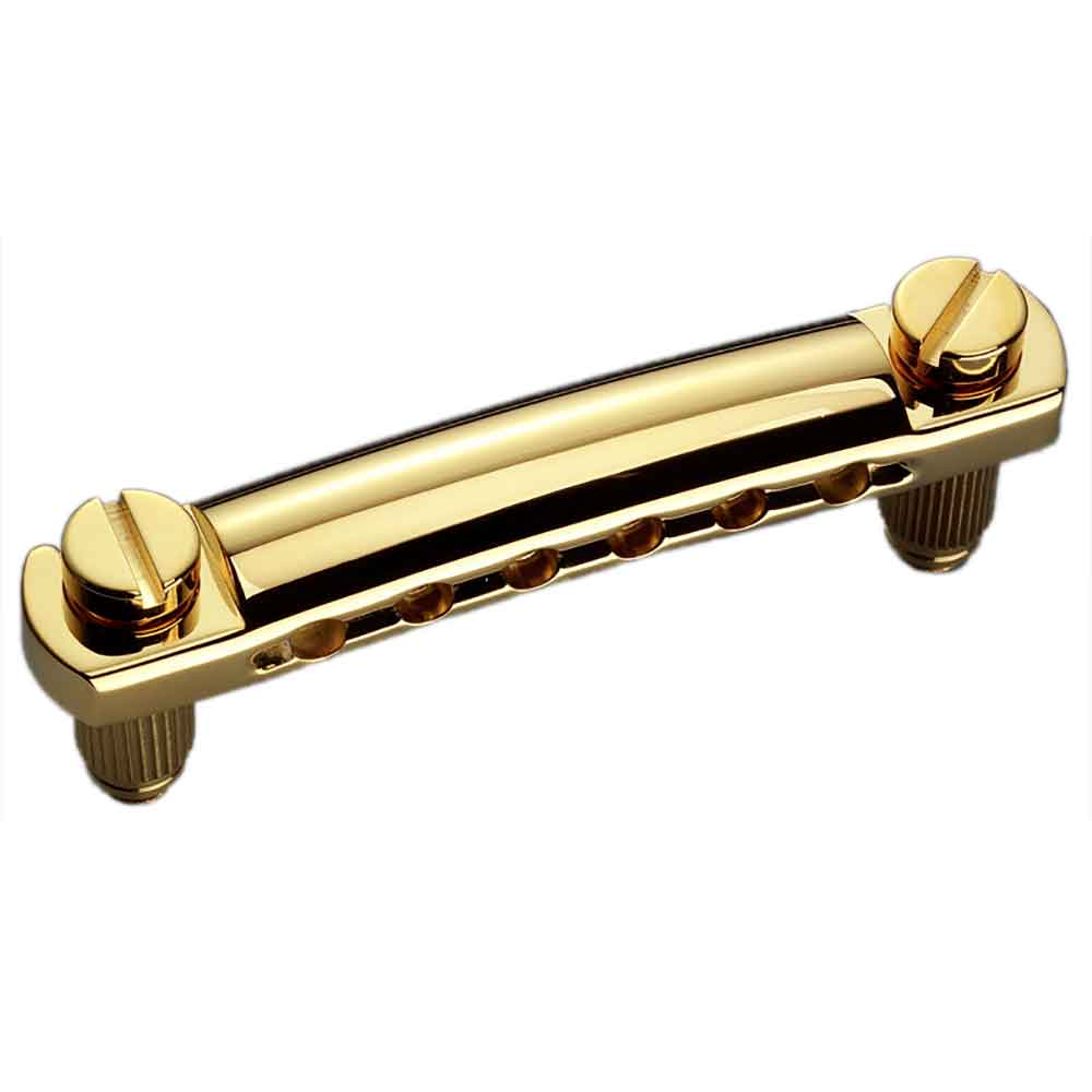 SCHALLER Stop Tailpiece GO ギター用 テールピース※パーツの取り扱いには、相応の技術と知識が必要になります。自己責任にて取り扱い可能な方のみ、ご検討下さい。取り付け時に起った、楽器及びパーツの破損・損傷等につきましては当店は保証出来ません。あらかじめご了承下さい。カラー：Goldスタンダードなストップ・テールピース。[Stud pitch 81mm, Insert Anchor Φ11.2mm, Stud Screw 5/16 inch]※ このSchaller Stop Tailpieceは、USA Gibson Les Paul にそのまま無加工で取り付け可能です。（付属のStud Screw 5/16 inchは、USA Gibson Les Paul に打ち込まれているInsert Anchorに、そのまま取り付け可能です。）