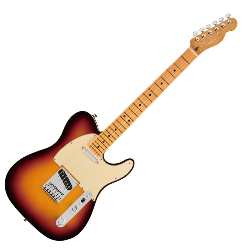 Fender American Ultra Telecaster MN ULTRBST エレキギターフェンダーのUSA製ラインナップの新しいフラッグシップとなるUltraシリーズは、卓越したプレイヤー向けのハイエンドスペックを満載しています。ミディアムジャンボフレットを装備した10〜14インチのコンパウンドラジアス指板をフィーチャーした独自Modern Dシェイプネックは、丁寧なエッジのロールオフ加工が施され、ボディとネックヒール部には新たなコンター加工を採用。まるで体の一部に溶け込むような快適な弾き心地を実現しています。Telecasterモデルには新開発のUltra Noiseless Vintage Teleシングルコイルピックアップをネックとブリッジには搭載し、高出力でありながら透明感のある、広いダイナミックレンジを確保したサウンドが得られます。S-1スイッチでパラレル／シリーズのピックアップコンビネーションが切り替えられます。【Spec】Country Of Origin：USボディ：Alderボディフィニッシュ：Gloss Polyurethaneボディシェイプ：Telecasterネック：Mapleネックフィニッシュ：Satin Urethane with Gloss Urethane Headstock Faceネックシェイプ：Modern "D"スケール：25.5" (648 mm)フィンガーボード：Mapleフィンガーボードラジアス：10" to 14" Compound Radius (254 mm to 355.6 mm)フレットナンバー：22Frets Size：Medium Jumboナット：Boneナット幅：1.685" (42.8 mm)ポジションインレイ：Black Pearloid Dotsトラスロッド：Bi-Flexブリッジピックアップ：Ultra Noiseless Vintage Teleネックピックアップ：Ultra Noiseless Vintage Teleコントロール：Master Volume (S-1 Switch), Master Toneピックアップスイッチ：3-Position Blade: Position 1. Bridge Pickup, Position 2. Bridge and Neck Pickups, Position 3. Neck Pickupピックアップコンフィギュレーション：SSブリッジ：6-Saddle American Tele with Chromed Brass Saddlesハードウェアフィニッシュ：Nickel/Chromeチューニングマシーン：Deluxe Cast/Sealed Locking (all short posts)ピックガード：3-Ply Mint Greenコントロールノブ：Knurled Flat-Topカラー：Ultraburst