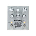 Meris HDA-DST Hedra Pedal 3ボイスピッチシフター エフェクターRHYTHM PRISM...HEDRAは3ボイスのピッチシフターですが、今までのピッチシフターペダルには無い機能性を持ち合わせています。壮大なハーモニー、ピッチボイスのディレイ、ワイドなコーラスサウンド and etc…DAWプラグインやラックマウントのエフェクターでも複雑なルーティングや細かいパラメーターの操作をする必要があることも、HEDRAはいとも簡単に成し遂げてしまいます。Signal Flow...全てのピッチボイスはディレイ＆フィードバックをかけることが可能です。また、フィードバックモードはクロスフィードバック、シリーズ、デュアルと選択出来、単体のディレイユニットとしても優秀な性能を誇ります。ベースギターやシンセサイザー、Merisのその他ペダル、EnzoやMercury7等と組み合わせると、更に音作りの幅が広がることでしょう。→本ページ上部製品画像の4枚目（クリックすると拡大）もご覧ください。また、エクスプレッションペダルを用いることでギターサウンドはワーミーペダルにも、シンセサイザー的なエキセントリックなサウンドに多様に変化します。「今まで」のサウンドから、「今までに無いサウンド」までアプローチ方法は多種多様です。楽曲ごとのプリセット切り替えも、別売のMIDI I/OやPreset Switchがあれば様々なシチュエーションにも対応出来ます。サウンドはメーカー製品ページ、公式Youtubeチャンネルから試聴可能です。*製品特徴*・3ボイスのピッチとディレイタイムオフセット機能・Micro Tuneを用いたデチューン機能、ワープサウンドの再現・クロマチックまたは指定キーにおけるスケール設定・ディレイ・ラインに備わるユニークなフィードバックルーティング・グライドモード使用時の選択幅の広いピッチ設定・ピッチインターバルはスムーズ、ハードステップから選択・ディレイのハーフスピード、オートスウェル機能・Wet/Dryミックスはデジタルコントロールされたアナログ回路・ステレオ入出力・入出力レベルはインストレベル・シンセ/ラインレベルで選択可能・エクスプレッションペダルを用いた全てのパラメーターのコントロール・Preset Switch、MIDIを用いたプリセット保存機能・Expジャックを介したMIDI入出力（TRS）・外部タップテンポ接続可能・MIDIビートクロックシンク機能・24bit AD/DA、32bit floatのDSP処理・JFETを用いた高品質な入力セクション・Designed and built in Los Angeles, California U.S.A.*各機能解説*-KEY-・12音階の中から、キーを設定します。・最大値はクロマチックのピッチシフトになります。・Alt モード：SCALE TYPE SELECT→スケール設定です。→対応スケールはMajor, Minor, Melodic Minor, Harmonic Minor, Double Harmonic, Eastern Pentatonic, Minor Pentatonicとなります。-MICRO TUNE-・3つのピッチボイスにデチューン効果を与えます。・Altモード：PITCH CORRECTION AND GLIDE→ノブが最小〜中央に位置にある時、ピッチ修正設定となり強度が無、弱、強と変化します。→中央から最大に位置する際はピッチ・グライドの度合いを設定します。-MIX-・ドライ・ウェット音のバランス調整です。・Altモード：DELAY FEEDBACK→ディレイフィードバックのコントロールです。SERIESディレイモード時: Pitch 3のフィードバックループ。DUALディレイモード時: Pitch 1と 3 それぞれにフィードバックループ。-PITCH 1-・Pitch 1のピッチ・インターバルを設定します。・Altモード：TIME DIVISION 1→Pitch 1のテンポに対するディレイタイムの音符設定です。-PITCH 2-・Pitch 2のピッチ・インターバルを設定します。・Altモード：TIME DIVISION 2→Pitch 2のテンポに対するディレイタイムの音符設定です。-PITCH 3-・Pitch 3のピッチ・インターバルを設定します。・Altモード：TIME DIVISION 3→Pitch 3のテンポに対するディレイタイムの音符設定です。-ALT FUNCTION-・このボタンを押し続けている間、Altモードが有効となります。-MODE SELECT-・モードを選択します。DUAL：二基のショートディレイを個別でステレオに分けるモード。DUAL+SERIES：二基のショートディレイをクロスフィードバックさせるモード。SERIES：直列接続されたロングディレイとスタンダードなフィードバックモード。Pitch Feedback：直列接続されたロングディレイのフィードバックループをピッチシフトさせるモード。-TAP-・タップテンポ機能です。・ディレイモードごとの設定可能タイムは以下となります。Series delay modes = 520 msecDual delay modes = 260 msec・ホールド時にはスウェル機能がアクティブになります。・Alt モード：HALF SPEED→ディレイをハーフスピードにします。-BYPASS-・バイパス。・Alt モード：PITCH CONTROL SMOOTHING→Pitchノブのピッチ変化をスムーズにします。→オフ時にはインターバルに合わせたハードステップモードとなります。＜製品情報＞製品名：Hedra概要：3ボイス・ピッチシフター＜製品仕様＞A/D D/A変換：48kHz 24bitDSP：32bit float入力インピーダンス：1MΩS/N比：115dB最大入力レベル：+9dBu（インスト入力モード）, +12.5dBu（シンセ・ライン入力モード）電源：9V DC, センターマイナス, 2.1mm消費電流：150mAサイズ（W x D x H)：約108 x 114 x 50 mm重量：約414g※ 製品品質の向上と部品需給状況によって、製品構成などの仕様は予告なしに変更することがございます。