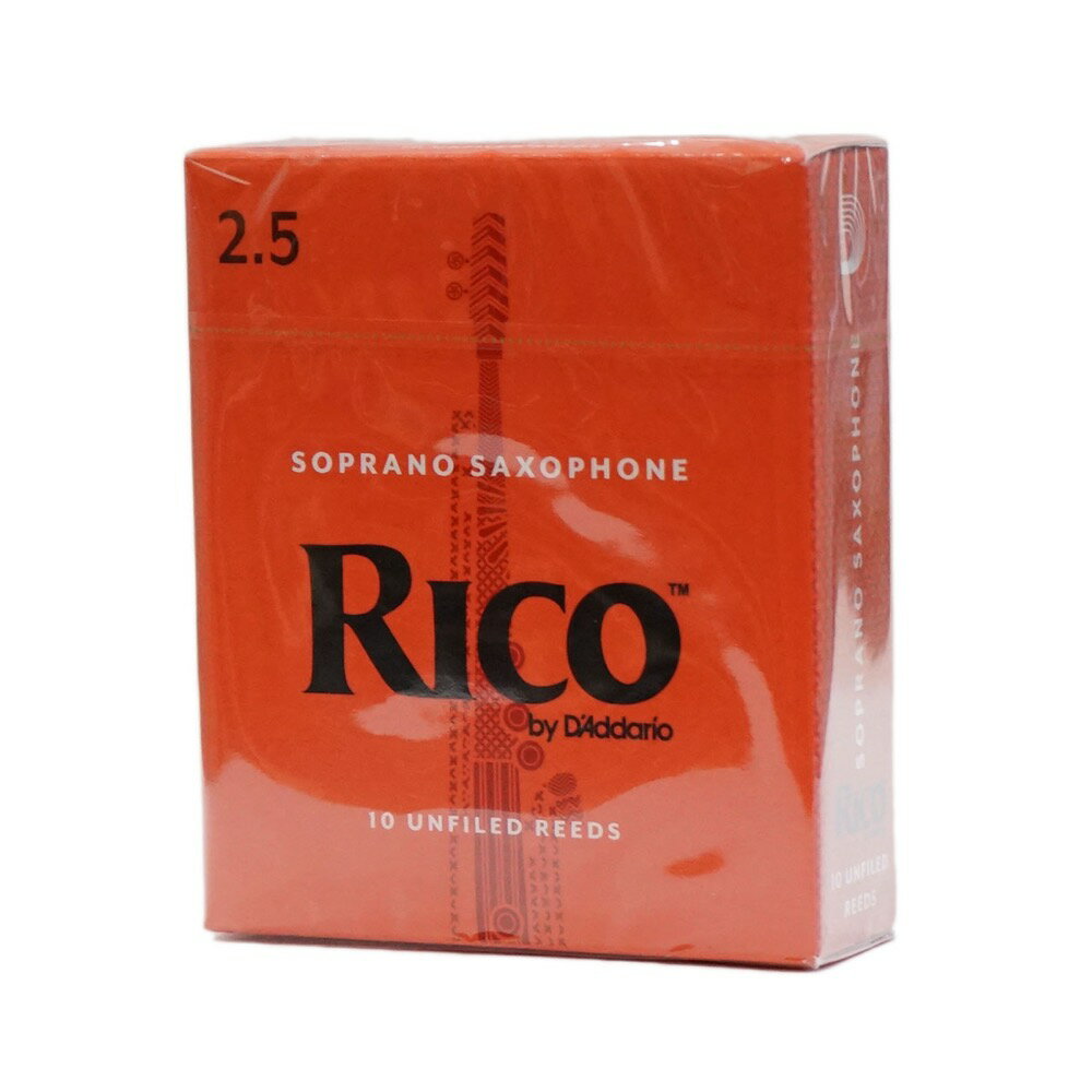 D'Addario Woodwinds/RICO RIA1025 リコ ソプラノサックスリード 10枚入り [2.5]※商品の性質上、商品の返品・交換はお受け出来ません。【リコ 世界で最も人気のあるリード】さまざまな演奏場面に対応するリコ・リードは、もっともしなやかなグレードのケーンから作られています。その使いやすさ、手ごろな価格、便利なパッケージのオプションなどにより、1930年代から多くの演奏家達に愛用されてきました。特に、ジャズシーンでの絶大な人気は今も衰えることなく、往年の名手達の名演を支えてきたのもリコ・リードでした。ジャズの歴史と共に、そして今なお世界中の演奏者から支持されているリードです。【ポイント】演奏しやすさを重視したデザイン演奏指導者にとっても、お求めやすい価格10枚入り【スペックの特長】パワフルな音色を生み出すアンファイルド・カット（アメリカン・カット）