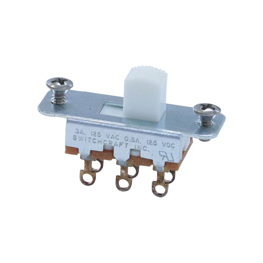 SCUD Switchcraft SWC-SON-ONW スライドスイッチ※ギターパーツの取り扱いには、相応の技術と知識が必要になります。自己責任にて、取り扱い可能な方のみ、ご検討下さい。個人的に取り付け時に起こった、楽器及びパーツの破損・損傷等につきましては当店は保証出来ません。あらかじめご了承下さい。国内外から優れた楽器パーツを集めリペアや製作の現場からも高い評価を受けているSCUD(スカッド)パーツです。普及率の高い汎用パーツから実用性の高いアイデアパーツまで 豊富なアイテムを取り揃えております。スライドスイッチSwitchcraftスライドスイッチ、ON-ONホワイト取付ビス付