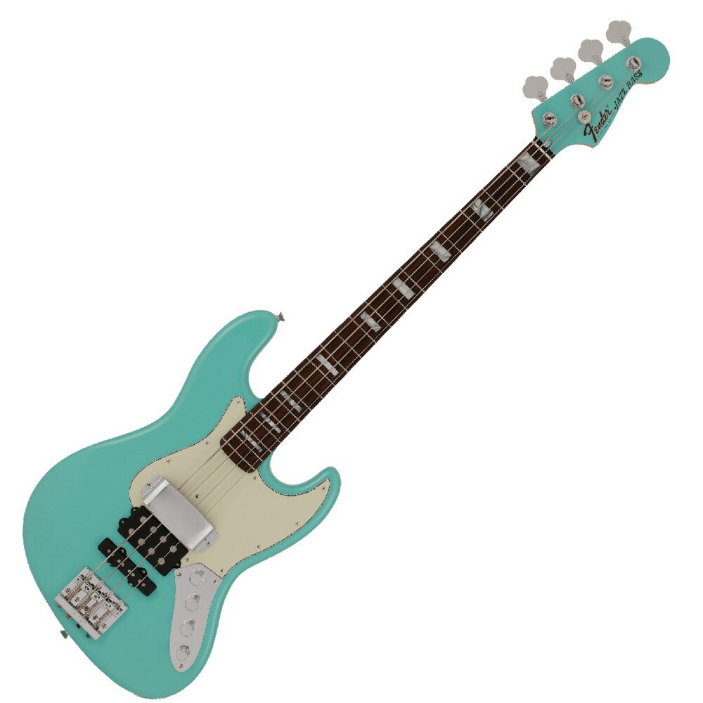 Fender Jino Jazz Bass RW SFMG 日野賢二 JINO シグネイチャー エレキベース鮮やかなSea form Greenのアッシュボディにマッチングヘッドを採用し、あらゆるジャンルやプレイスタイルに対応する日野 "JINO" 賢二のこだわりの仕様を凝縮したシグネイチャーモデル、JINO Jazz Bass。本モデルは、本人たっての希望であるハムバッカーを追加したSHSピックアップ構成に2バンドのFender FEEQのプリアンプを搭載したアクティブ／パッシブ切り替え可能の3ピックアップ仕様です。フロントピックアップボリュームにはアクティブとパッシブが切り替えられるPush-Pullスイッチコントロールを採用。クリーンかつ重厚感のあるサウンドを求めた厳選されたミドルピックアップと、そのミドルピックアップボリュームコントロールにもPush-Pull機能を搭載させ、Pull時には、ハムバッカーのみ独立して出力される仕様となっています。ブリッジには豊かなサスティンと滑らかなテンション感を実現する重量感のあるHi-Mass Bridgeを採用。Hi-Mass Bridgeの厚みにあわせてネックポケットの角度が調整されており、ボディと弦の間隔を狭めることでスラップ奏法に最適なプレイアビリティを提供します。細かなフィンガリングもしやすい設計で、テクニカルなプレイにも対応できるようにと、プレイヤー目線に立ったJINOならではのこだわりが製品に反映されています。スペックモデルネーム：Jino Jazz Bass, Rosewood Fingerboard, Seafoam Greenモデル番号：5600300373原産国：JPカラー：Seafoam Greenボディ：Ashボディフィニッシュ：Gloss Polyesterボディシェイプ：Jazz Bassネック：Mapleネックフィニッシュ：Satin Urethaneネックシェイプ：1975 "U"スケール：34" (86.36 cm)フィンガーボード：Rosewoodフィンガーボードラジアス：7.25" (184.1 mm)フレット数：20Frets Size：Narrow Tallナット：Boneナット幅：1.5" (38.1 mm)ポジションインレイ：White Pearloid Blockブリッジピックアップ：Premium Vintage-Style 70s Single-Coil Jazz Bassミドルピックアップ：Modern Modified Humbucking Pickupネックピックアップ：Premium Vintage-Style 70s Single-Coil Jazz Bassコントロール：Volume 1. (Neck Pickup with Push/Pull Active/Passive), Volume 2. (Bridge Pickup), Volume 3. (Middle Pickup with Push/Pull Middle Pickup Only), Treble Boost, Bass Boost,ピックアップスイッチ：Middle Pickup Only On/Off with Volume 3 Push/Pull Functionピックアップコンフィギュレーション：SHSブリッジ：4-Saddle HiMass (Toploaded)ハードウェアフィニッシュ：Nickel/Chromeチューニングマシーン：Pure Vintage '70s with Fender Logoピックガード：3-Ply Mint Greenコントロールノブ：Knurled Flat-Topストリング：Nickel Plated Steel (.045-.105 Gauges)