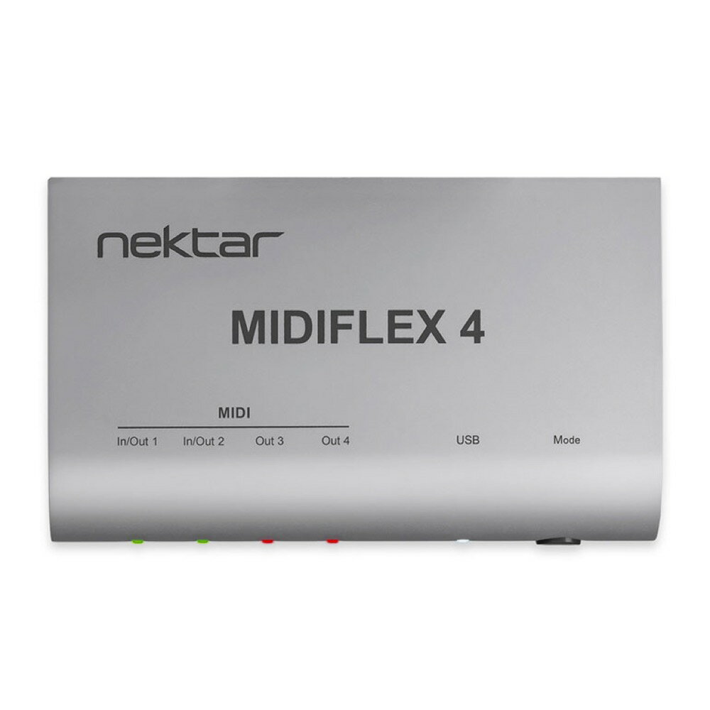 Nektar Technology MIDIFLEX 4 USB MIDIインターフェイス【MIDI ポートを拡張】Nektar MIDIFLEX 4 USB MIDI インターフェイスは、macOS、Windows、iOS 環境でお使いのあらゆる MIDI セットアップに柔軟な接続性をもたらします。4つ備わる MIDI ポートは、1イン / 3アウト、2イン / 2アウト、または4アウトのインターフェイスとしてお使いいただくことができます - さらに多くのポートが必要な場合はシンプルに別の MIDIFLEX 4 を接続し、MIDI のパワーを拡張しましょう！【適切なポートを、瞬時に】ドライバーは不要 :MIDIFLEX 4 は、USBクラス・コンプライアント対応のため、セットアップは極めて簡単です - MIDIFLEX 4 をコンピューターと接続するだけで、DAWソフトウェアの MIDI 設定でポートが利用できるようになります。ポートを自動検出 :MIDIFLEX 4 は、MIDI の入出力接続を自動的に検出し、MIDI ポート用のLEDインジケーターでその状態を表します。外部 MIDI 機器を接続し、あとは MIDIFLEX に任せてしまいましょう。4つのLEDは、ポートが入力として構成されているか、出力として構成されているかを示します。複数の MIDIFLEX 4 でポートを拡張 :1ユニットだけでは足りないですか？ポートがさらに必要な場合は、別の MIDIFLEX 4 を接続しましょう！ 例えば、3台の MIDIFLEX 4 を使用すると、4つのMIDIインと8つのMIDIアウトを備えたシステムを構築できます。それでも足りない場合には、いつでも別のユニットを追加できます。【MIDI マージおよびスプリット機能】MIDIFLEX 4 が、一般的な USB MIDI インターフェイスよりも優れている点、それはスタンドアロン・モードでお使いの際、MIDI マージ・ボックス、あるいはスプリット・ボックスとして機能するところでしょう。市販のUSB電源アダプター（別売）を使って外部から電源を供給し、本体フロント部の専用ボタンを押していずれかのモードを選択します。「2-1」のマージ・ボックス、あるいは 「1-3」 のスプリット・ボックスとしてお使いいただけます。【作曲とパフォーマンスをすぐに始められるDAW、Bitwig 8-Track が付属！】MIDIFLEX 4 には、Bitwig 8-Track が付属しています - この8トラックバージョンのDAWで、すぐに音楽プロデュース、演奏、サウンドデザインをお楽しみいただけます。Bitwig 8-Track には50以上のソフトウェア音源とエフェクトが付属し、最大で8つのオーディオ、またはMIDIトラックの楽曲制作が可能です。また、市販の VSTプラグインを使うこともできます。さらに付属の 「Bitwig Essentials Package」 には、使いやすいループ、クリップとサンプルが用意され、初めて作曲に挑戦される方をサポートします。上位版である Bitwig Studio の機能と魅力を受け継ぎ、高い次元での制作ツールとしても、音楽アイディアを発展させる強力なスケッチパッドとしても魅力的な音楽ツールです。【主な仕様】・USB クラス・コンプライアント対応の MIDI インターフェイス・設定可能な4つの MIDI ポート : 1イン / 3アウト、2イン / 2アウト、4アウト・MIDI 入出力の自動検出・複数の MIDIFLEX 4 を同時使用し、MIDIポート数の拡張が可能・スタンドアロン・モード時、「2-1」 の MIDI マージ、または 「1-3」 の MIDI スプリット・ボックスとして機能（別売のUSB電源アダプターが必要）・4ポートのステータスLED、電源LED、モード選択ボタンを備えた、アルミニウム製ハウジング・USBまたはオプションの外部標準USB電源を搭載・標準のUSBケーブルとBitwig 8-Trackソフトウェアライセンスカードが付属・macOS、Windows、Apple iOS 環境対応の MIDI 音楽ソフトウェアと使用可能・接続 : 4つの MIDI DIN 端子、1つの USB Type-B ポート【寸法と重量】・寸法 : 11.1 cm（L）x 6.5 cm（D）x 3.3 cm（H）・重量 : 180 g【システム必要条件】・Mac OS X 10.7 以降、Windows 7 以降（DAWの動作条件も併せてご確認ください）・Apple iOS（接続には別売の Apple Camera Connection Kit が必要です）※仕様は予告なく変更となる場合があります。