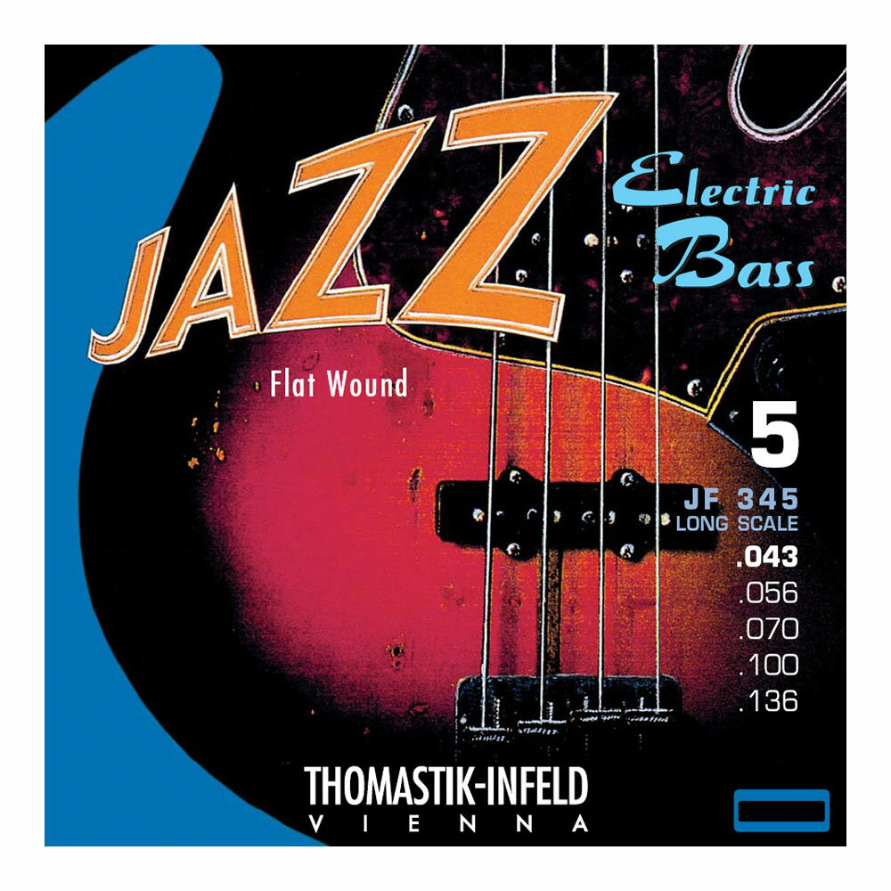 Thomastik-Infeld JF345 long scale 34" 43-136 5弦 エレキベース弦トマスティック・インフェルトより、フラットワウンド弦を良く知っているものはいないであろう。Sperocore（スペロコア）と命名されたこのベース弦は、アップライト・ベーシストには数十年に亘り伝説的な存在です。今やエレキベース・プレーヤーも又、このトマスティック・インフェルト・サウンドを体験できます。シルク・インレイを施された極めてしなやかなスティールの芯線を採用し、巻き線は真のリボン状で、特別のニッケル合金です。結果は信じられない程の深みのあるサウンドと強調された基音を生成し、他社製品の追随を許しません。1st G Nickel Flatwound Roundcore .0432nd D Nickel Flatwound Roundcore .0563rd A Nickel Flatwound Roundcore .0704th E Nickel Flatwound Roundcore .1005th B Nickel Flatwound Roundcore .136