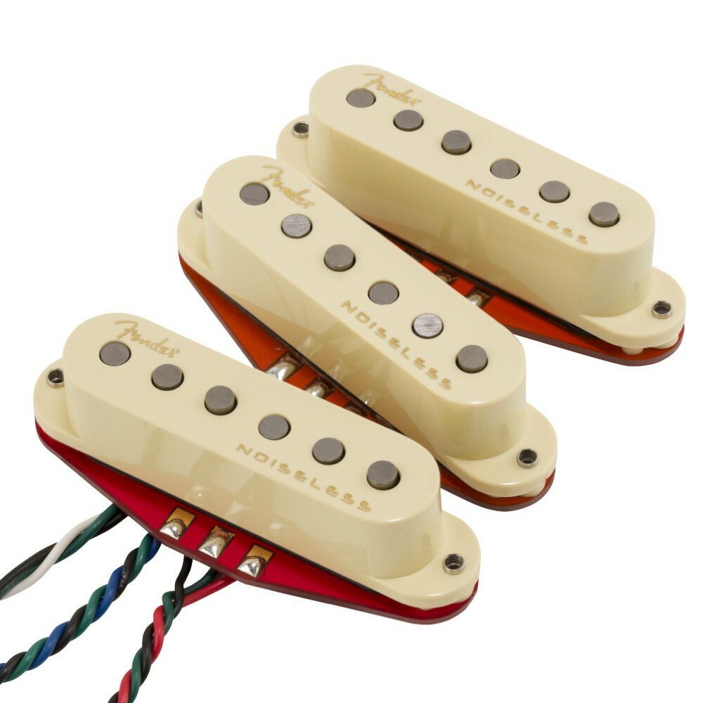 Fender Ultra Noiseless Hot Stratocaster Pickup Set エレキギター用 ピックアップ※パーツの取り扱いには、相応の技術と知識が必要になります。自己責任にて取り扱い可能な方のみ、ご検討下さい。取り付け時に起った、楽器及びパーツの破損・損傷等につきましては当店は保証出来ません。あらかじめご了承下さい。フェンダーの先進性と革新性を象徴するFender Ultra Noiselessピックアップは、より生き生きとしたサウンドを実現する新しいコイルワインド技術を採用し、スタックSingle-Coilデザインに革新をもたらしました。ポリゾルワイヤーとAlnico 5マグネットのコンビネーションによりハムノイズをキャンセルしながらクラシカルなベルトーンを提供します。Ultra Noiseless Hot Stratピックアップはハイゲイン時にもノイズレスで音の輪郭を失わないようにオーバーワウンド設計となっています。Cover Color: Aged WhiteDC Resistance: Neck/Middle: 12.3 - 12.9k, Bridge: 21.6 - 22.2kInductance: Neck/Middle: 3.75H, Bridge: 6.6HLead Wire: Vinyl-coveredMagnet Type: Alnico 5Magnet Wire: Polysol-coatedPole Pieces: Staggered unbeveledConfiguration: SSS